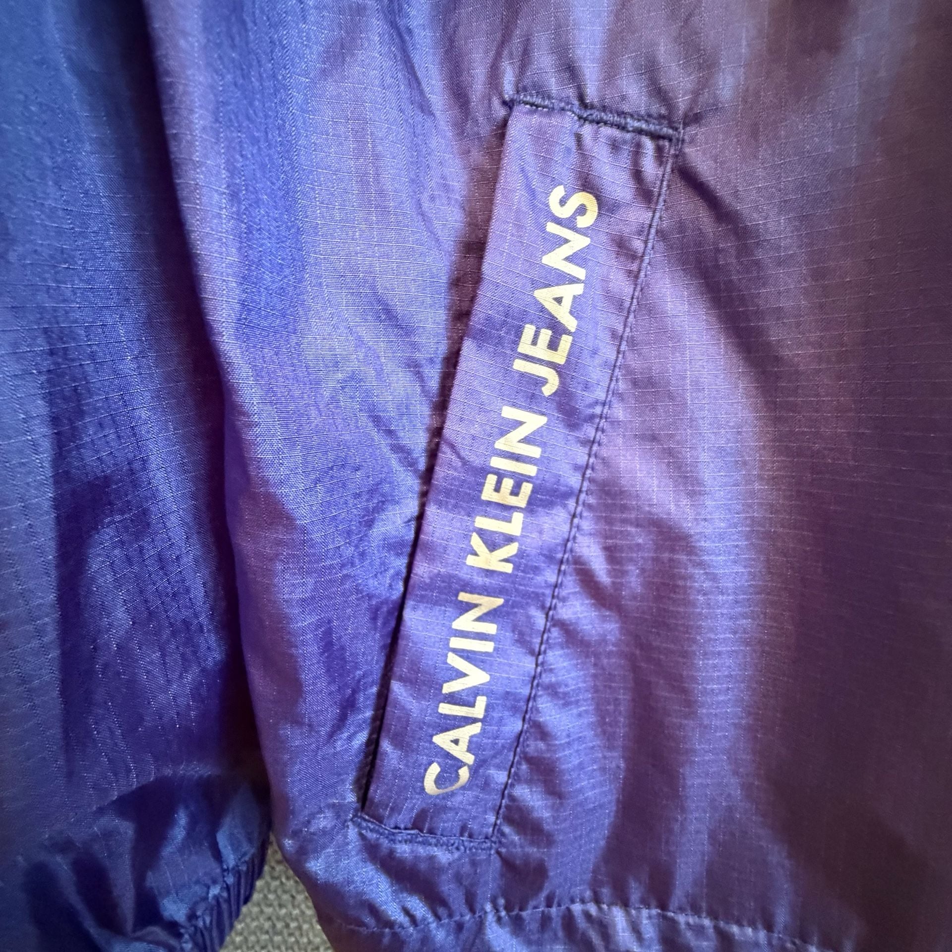 Calvin Klein Jeans Windbreaker Size M Blue Nylon Zip Hooded Jacket 5