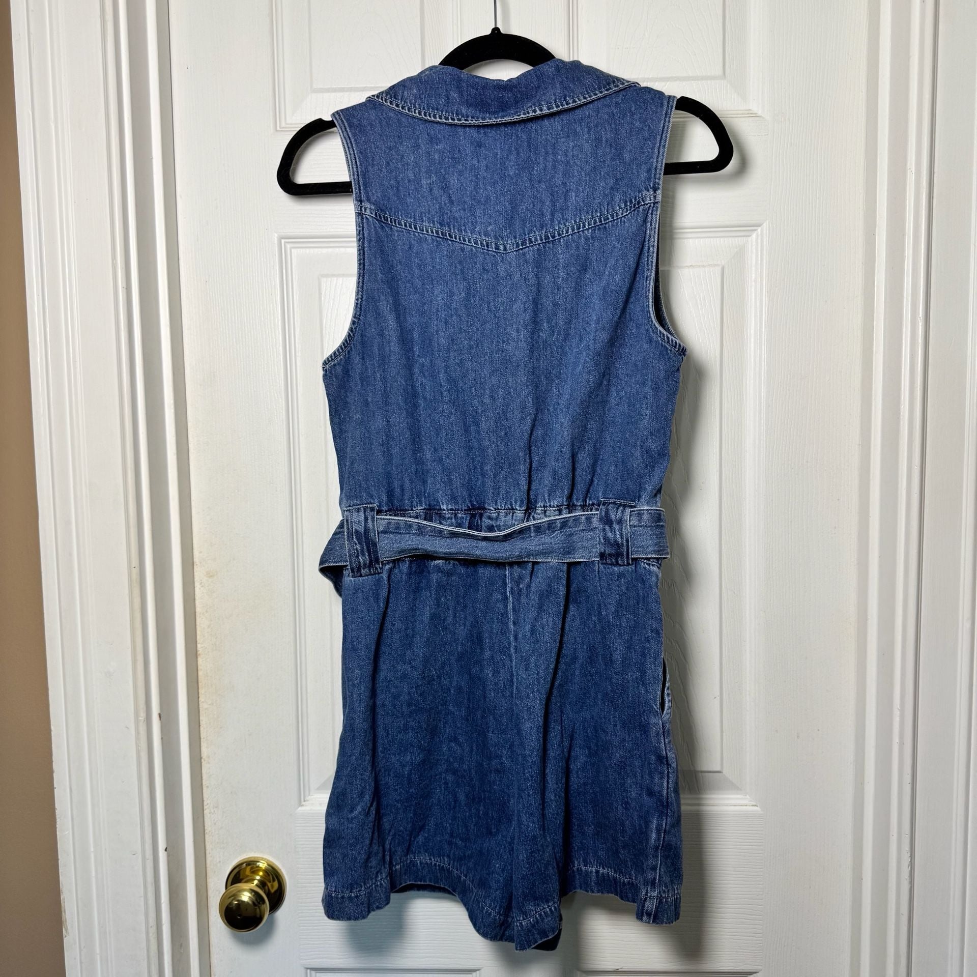 day + moon Denim Romper Size M Blue Belted Sleeveless 3