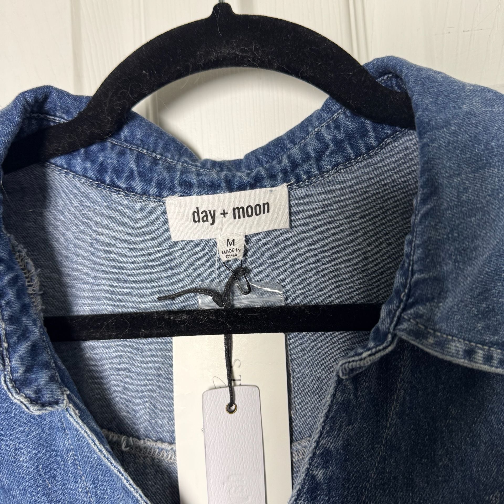 day + moon Denim Romper Size M Blue Belted Sleeveless 4