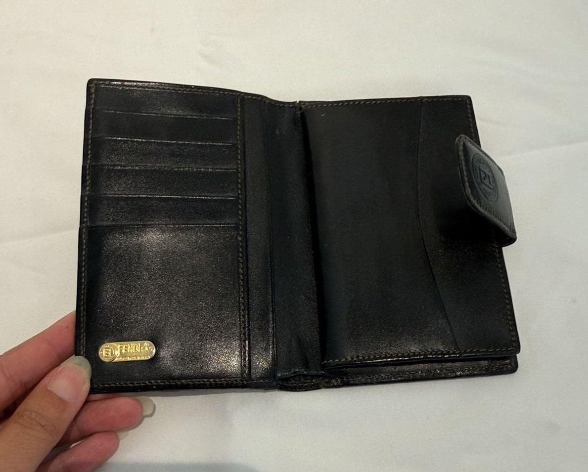 Fendi Pequin Stripe Kiss Lock Wallet Brown Black Canvas Leather with COA 5
