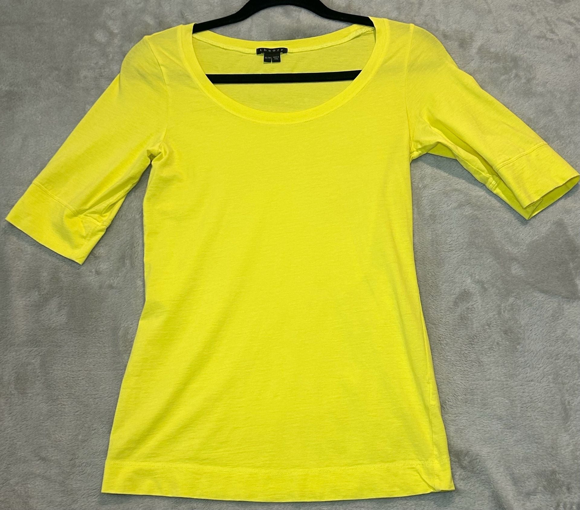 Theory T-Shirt Size M Neon Yellow Scoop Neck Short Sleeve Tee 3