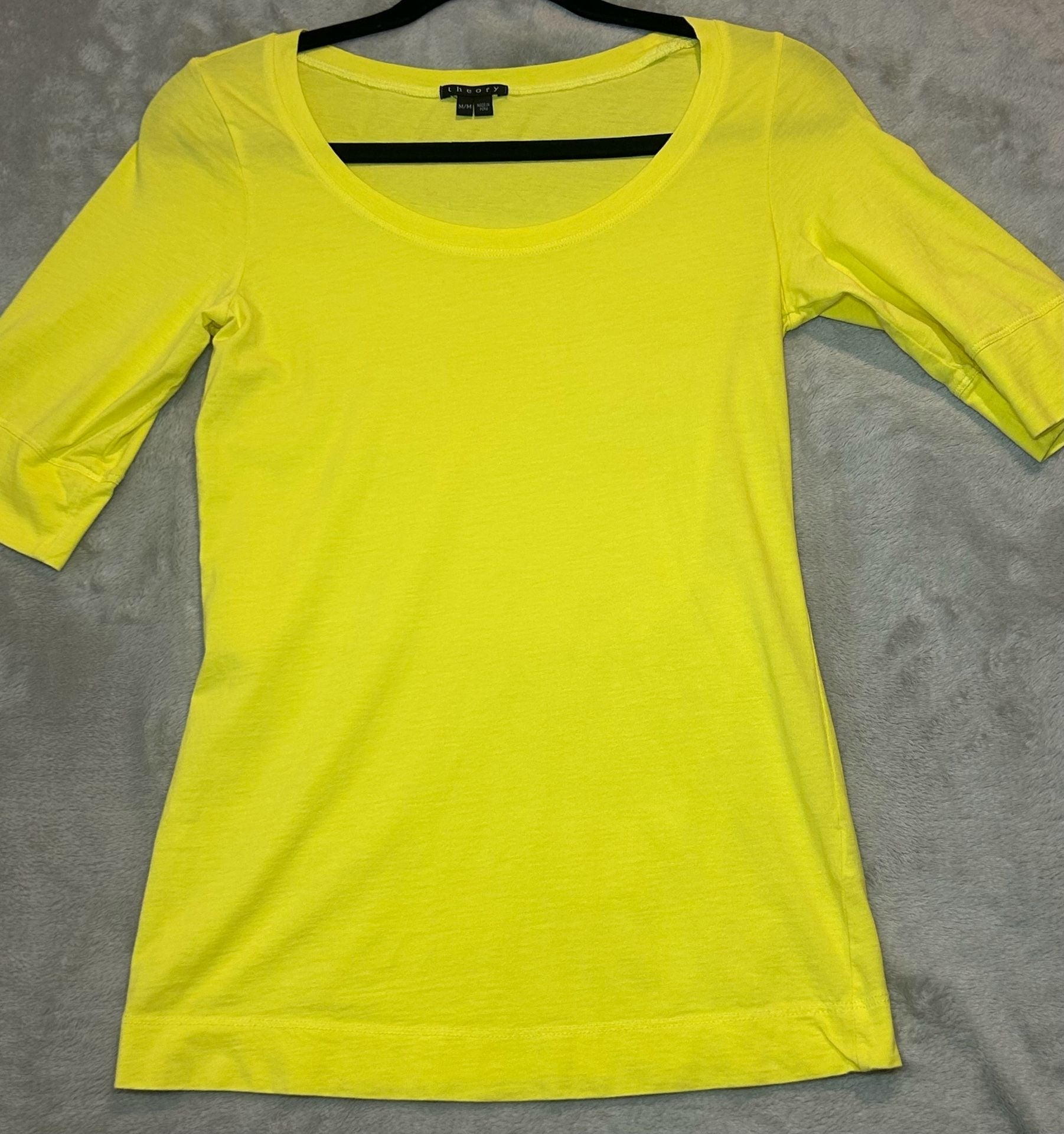 Theory T-Shirt Size M Neon Yellow Scoop Neck Short Sleeve Tee 4