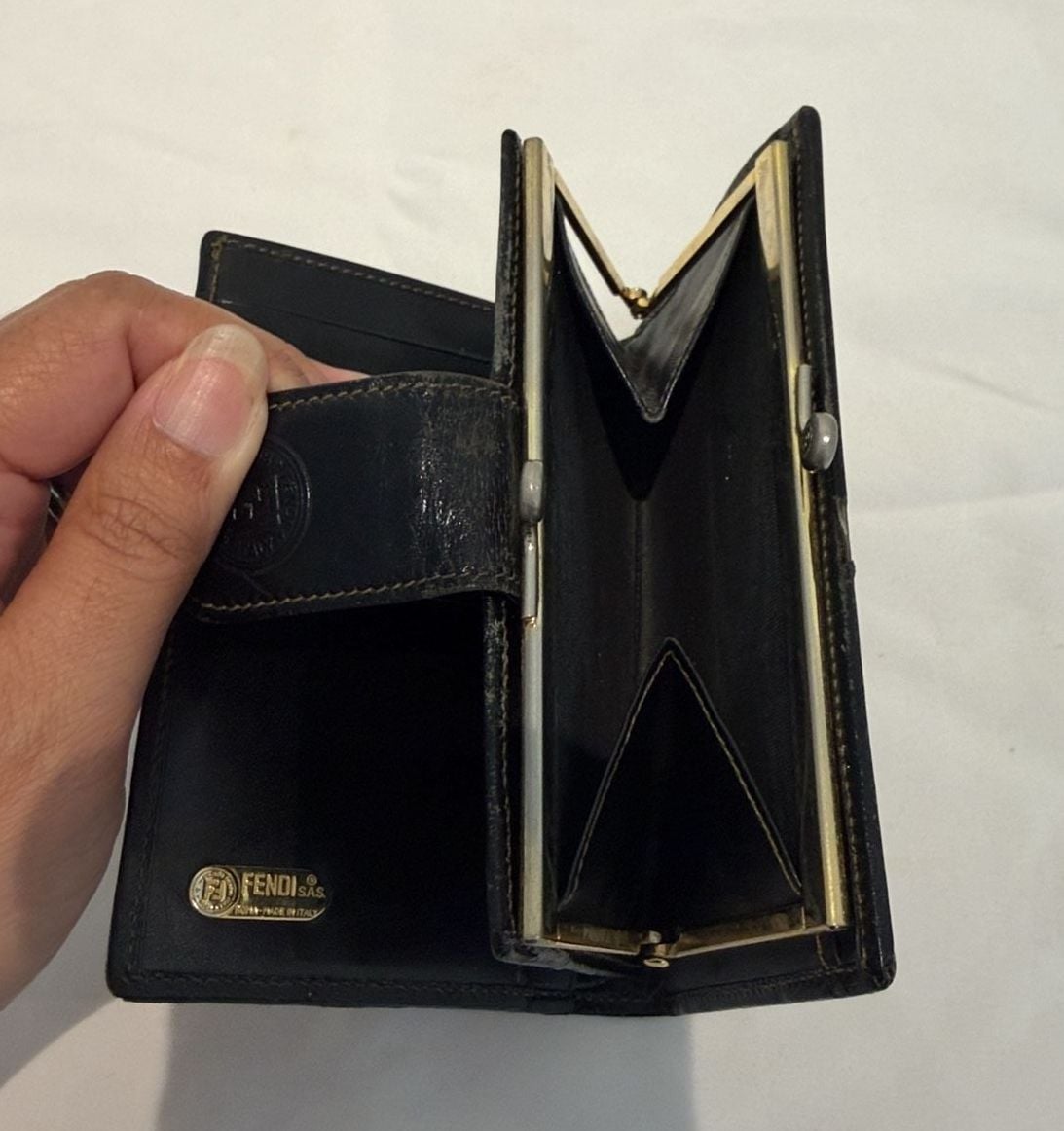 Fendi Pequin Stripe Kiss Lock Wallet Brown Black Canvas Leather with COA 6