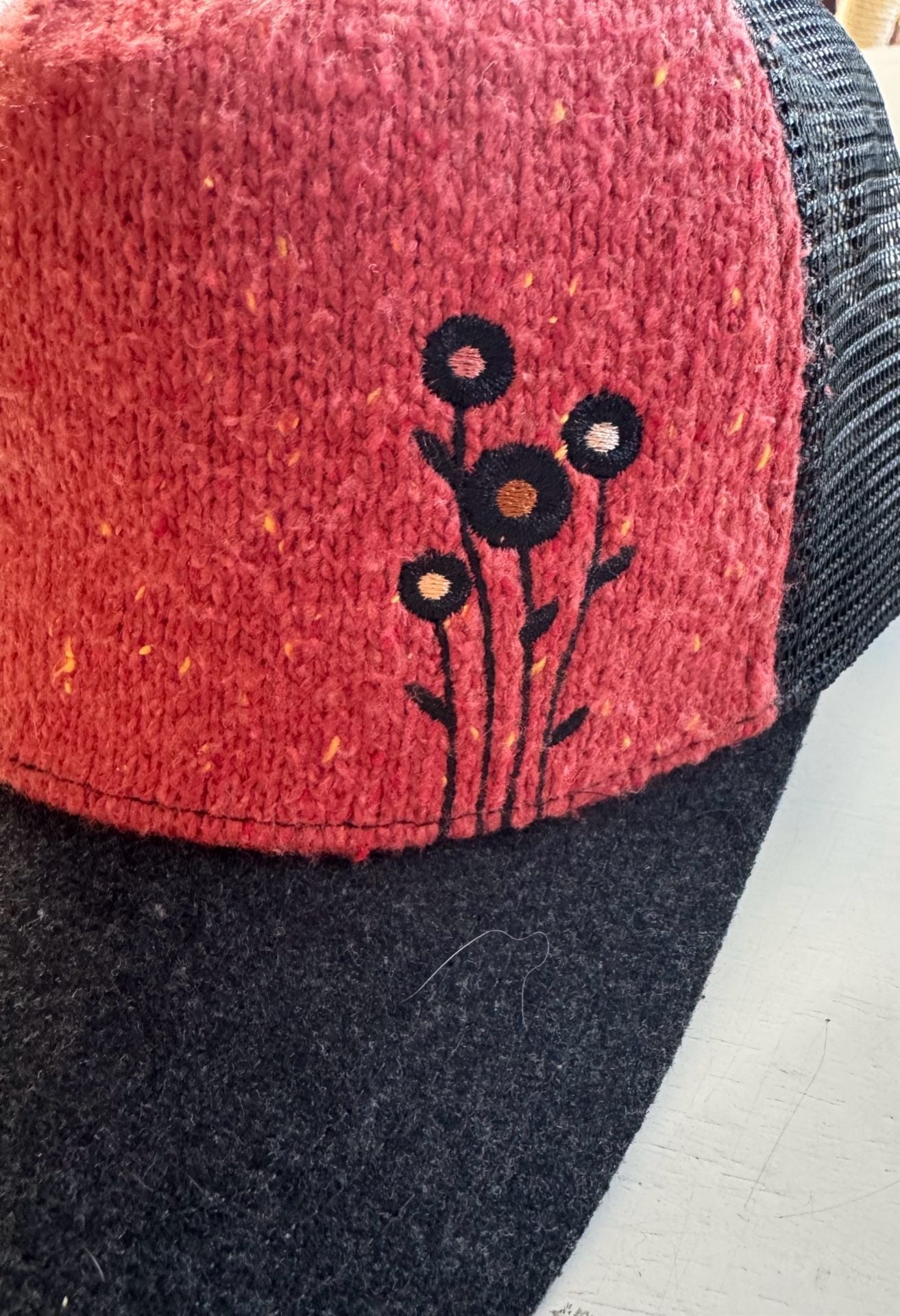 Pistil Floral Trucker Hat Snapback Cap Red Black 3