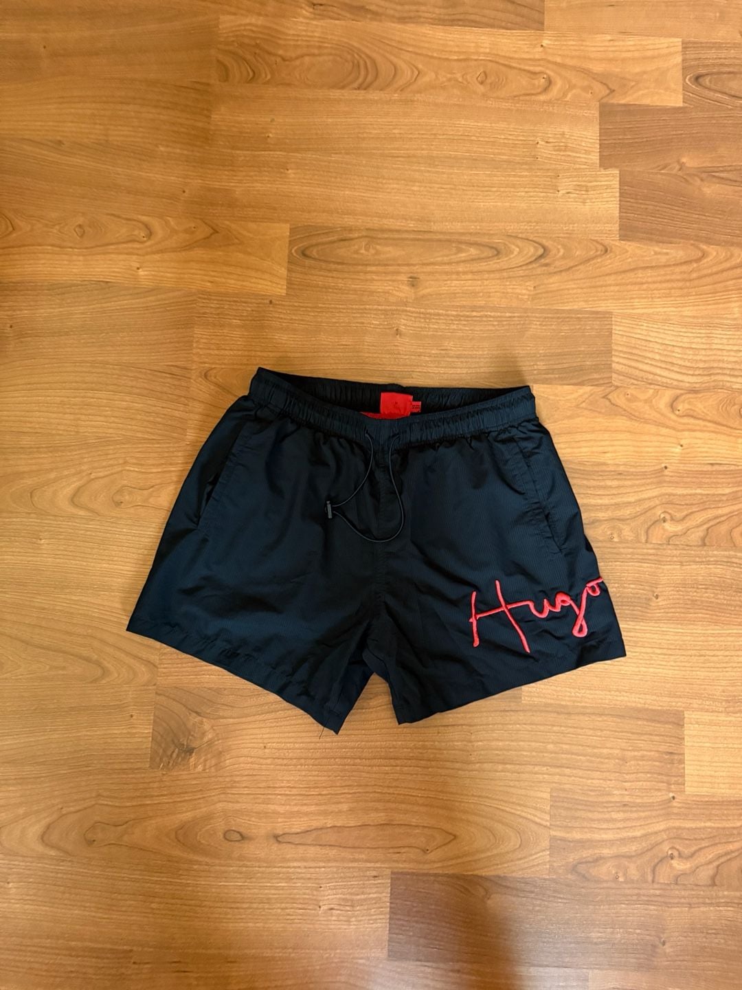 HUGO Swim Trunks Size M Black Script Logo 3