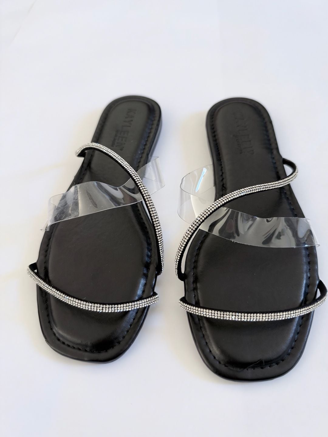 Kayleen Karly-4 Sandals Size 7.5 Black Rhinestone Flat 2