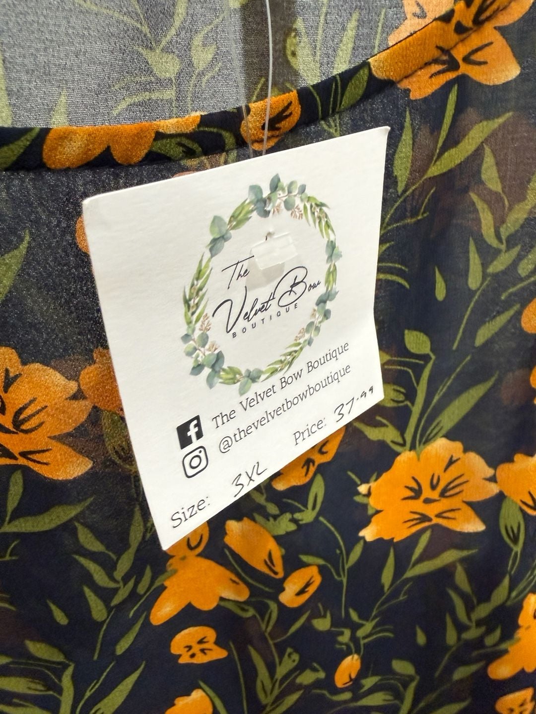 ODDI Floral Patchwork Tunic Top Size 3XL Orange Black Long Sleeve Blouse 3