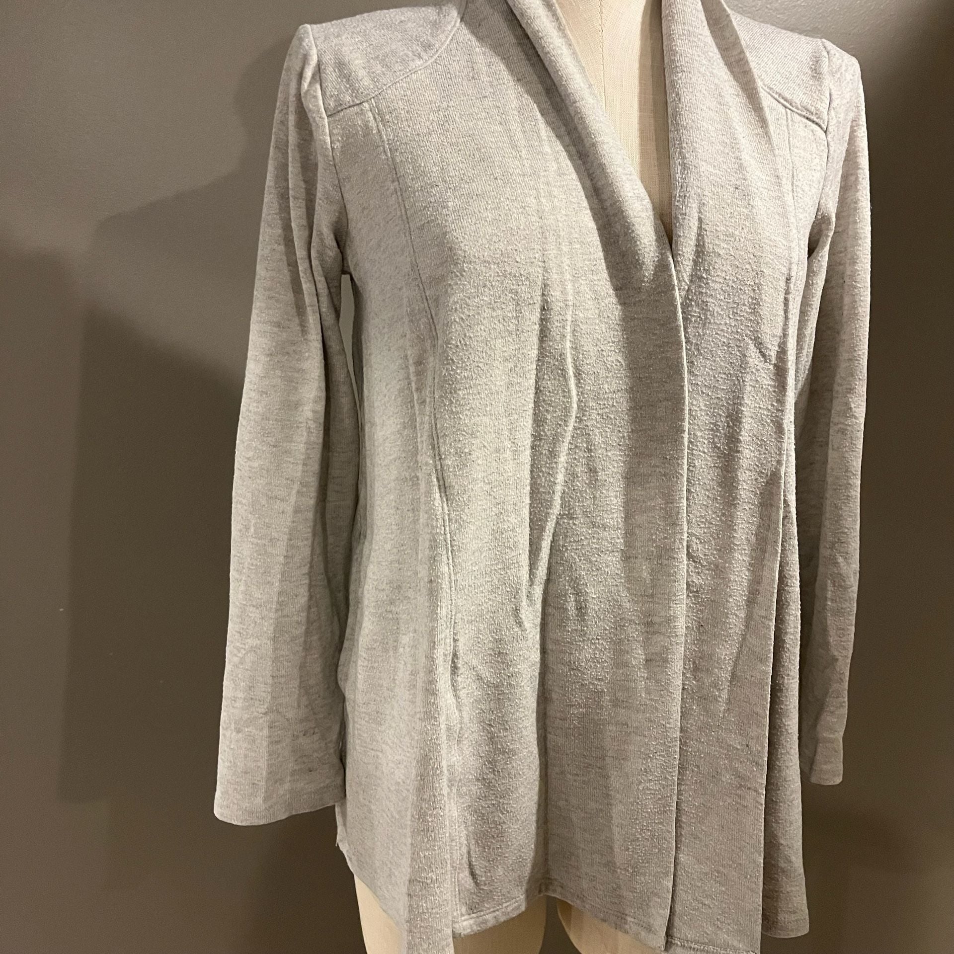Cupio Cardigan Size M Gray Knit Open Front Draped Shawl Collar Fall Winter 4