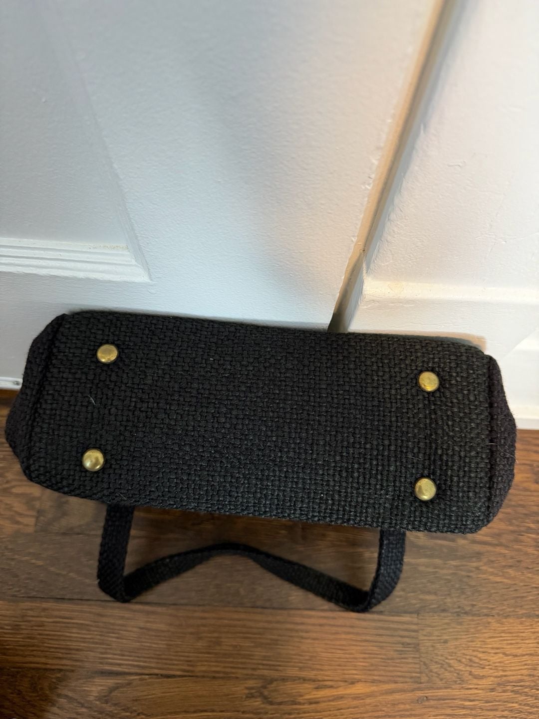 Vintage 1960s Black Woven Cord Gold Latch Handbag 4