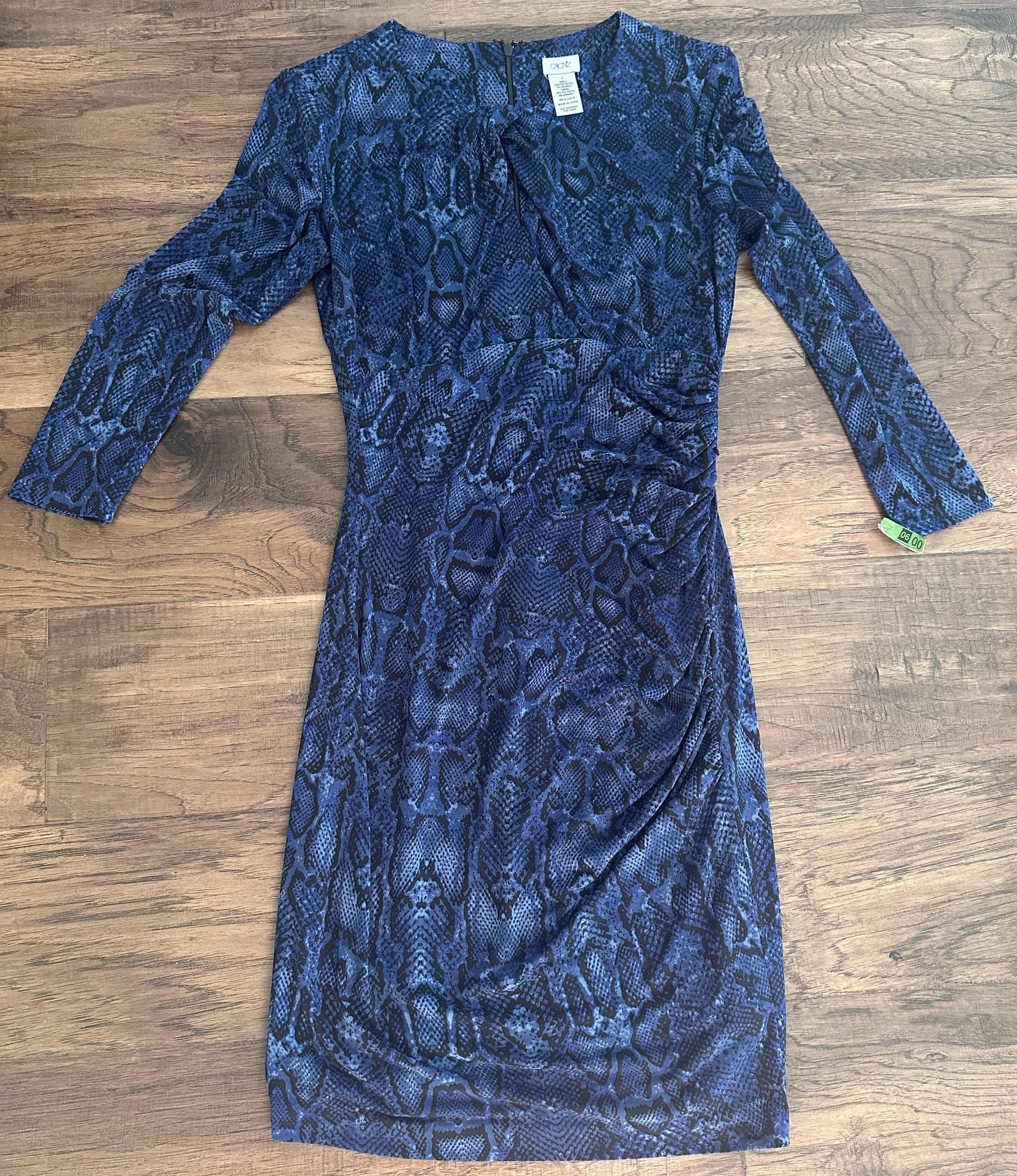 Cache Sheath Dress Size S Blue Black Animal Print Keyhole Ruched 3