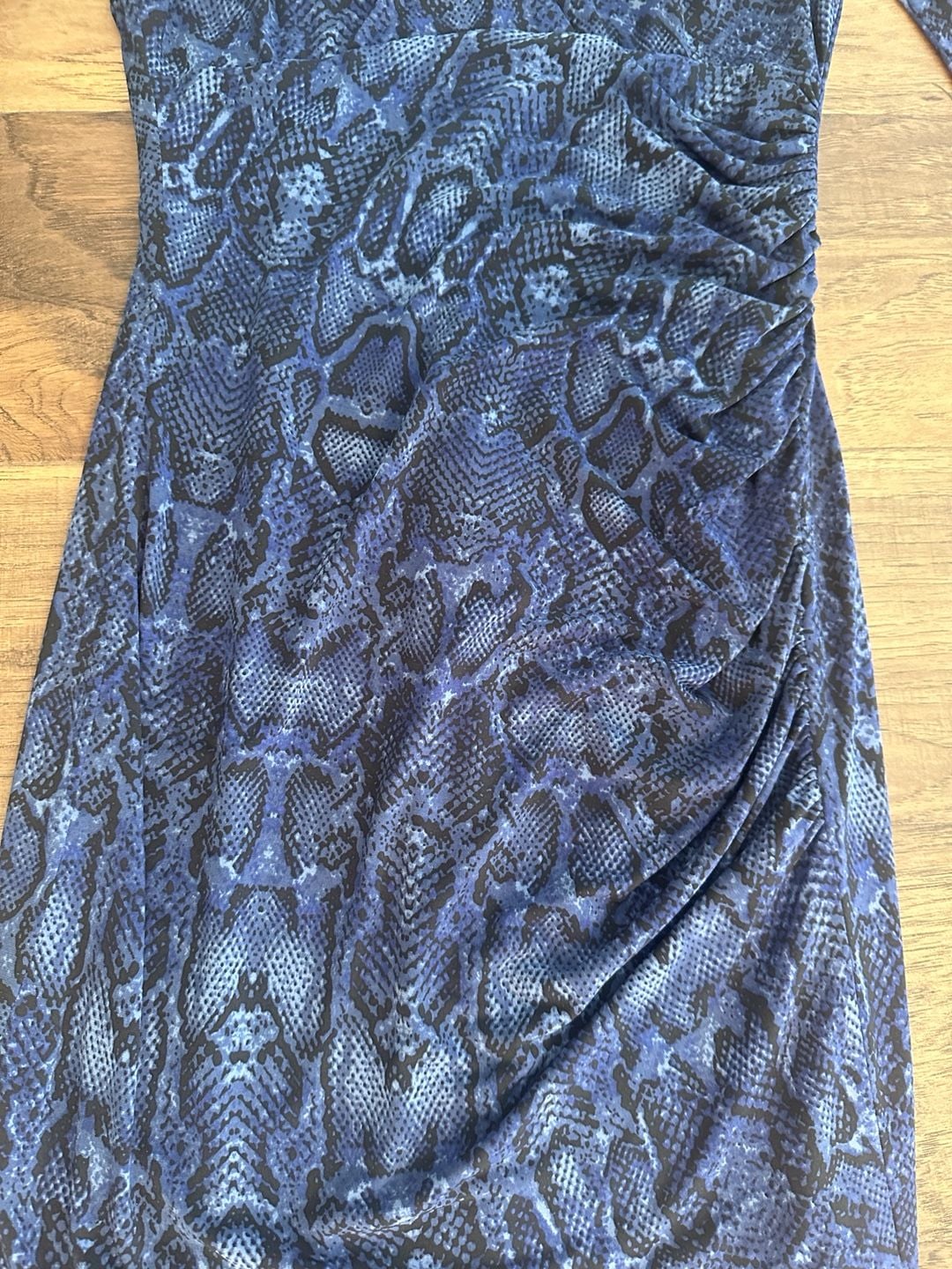 Cache Sheath Dress Size S Blue Black Animal Print Keyhole Ruched 4