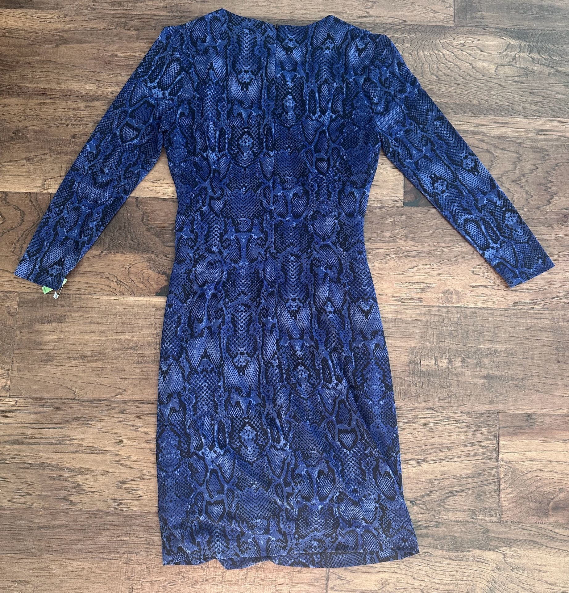 Cache Sheath Dress Size S Blue Black Animal Print Keyhole Ruched 7