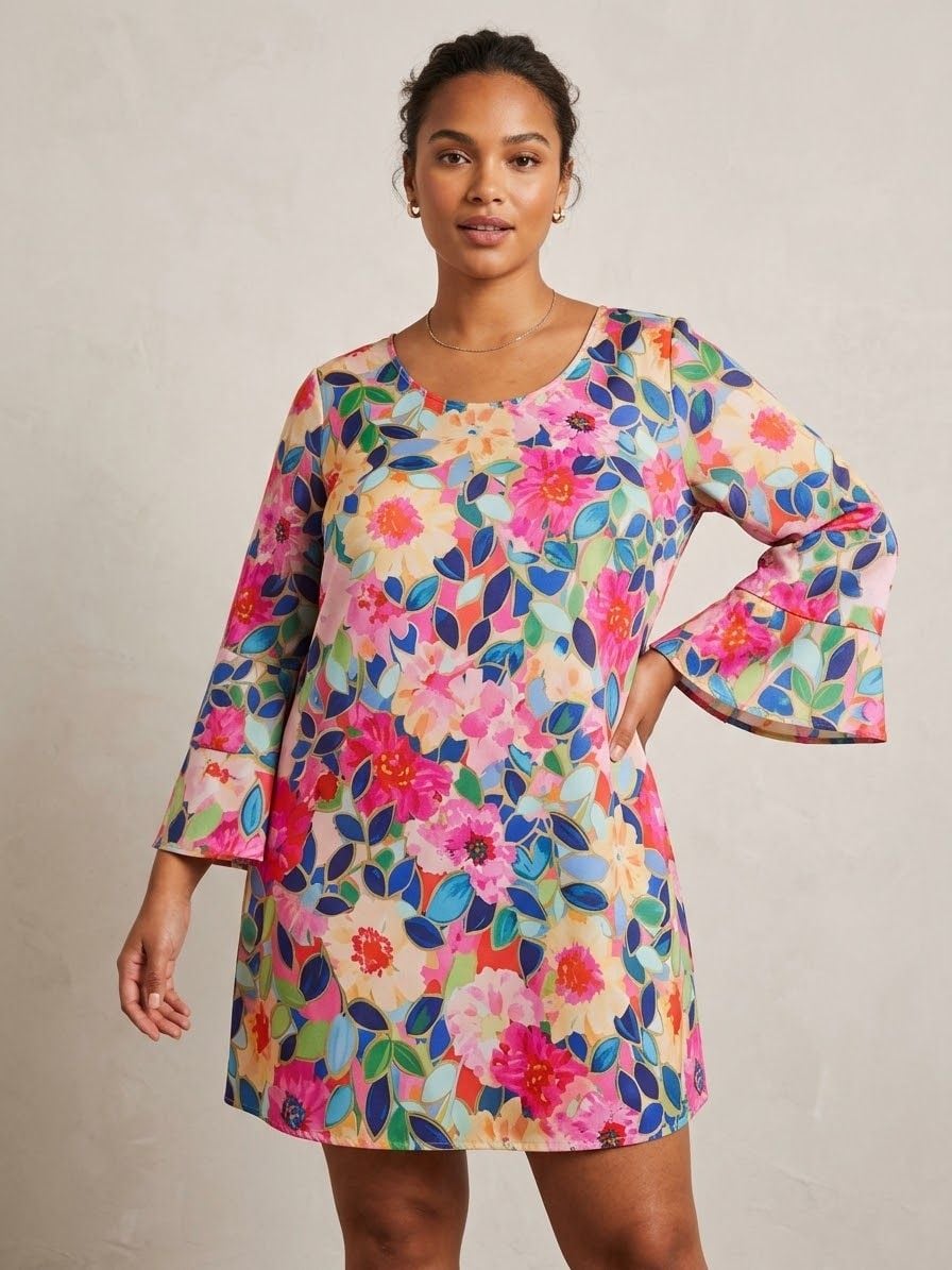 Unbranded Floral Bell Sleeve Dress Size M Multicolor Polyester 2