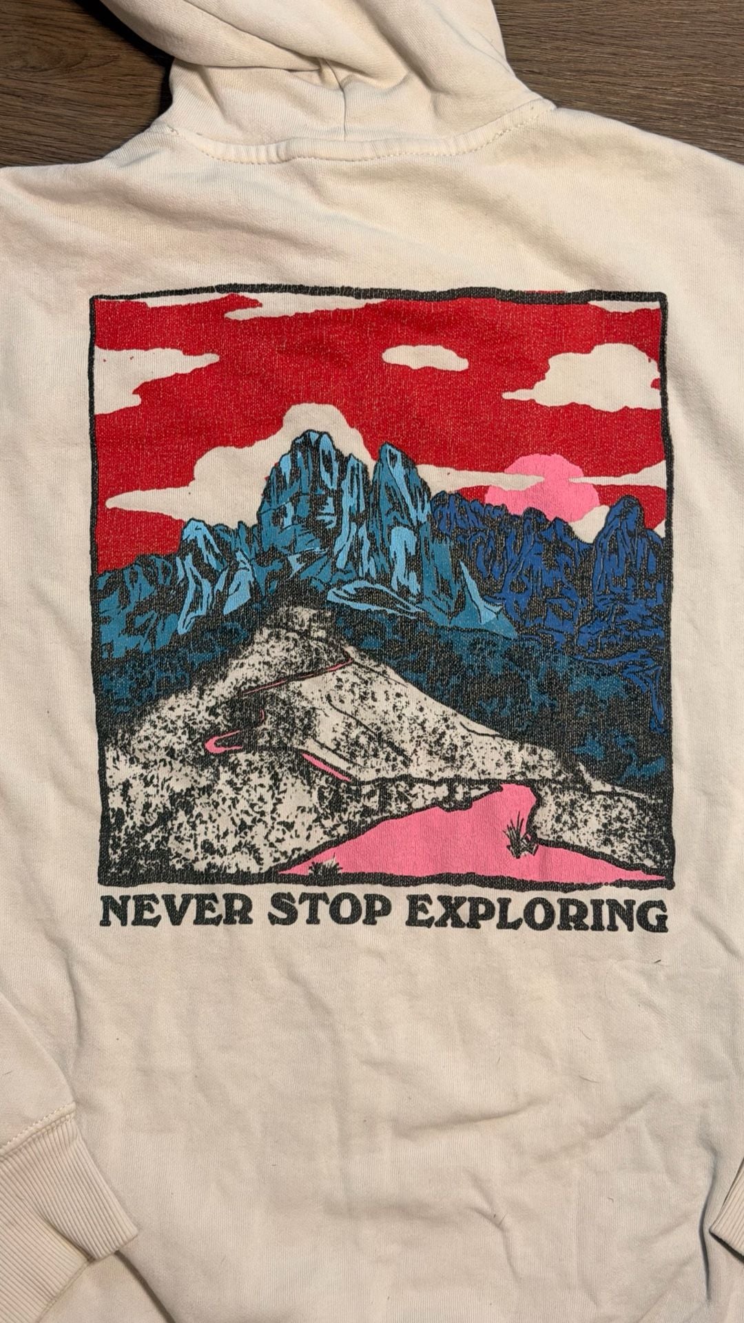The North Face Graphic Hoodie Size S Off-White Never Stop Exploring 7
