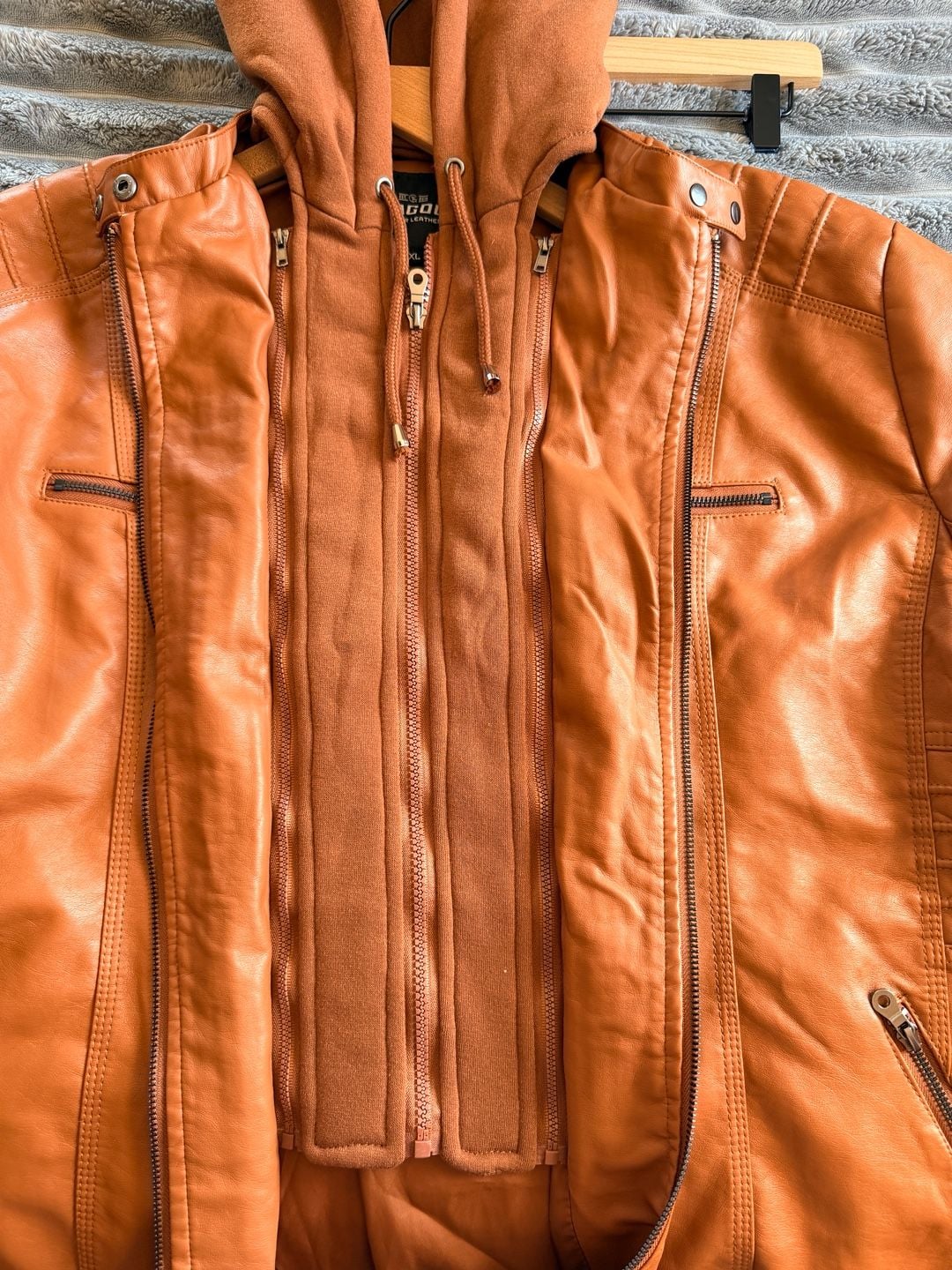 Tagoo Womens Faux Leather Hooded Motorcycle Jacket Size 5XL Brown  7