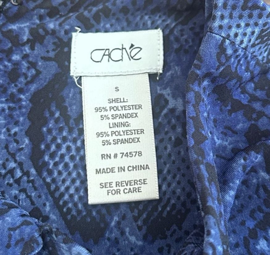 Cache Sheath Dress Size S Blue Black Animal Print Keyhole Ruched 5