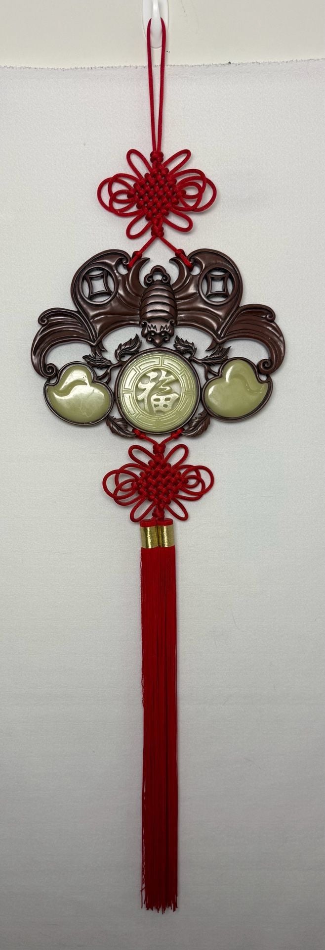 Chinese Knot Red Tassel Wall Hanging Fu Symbol Faux Jade 1