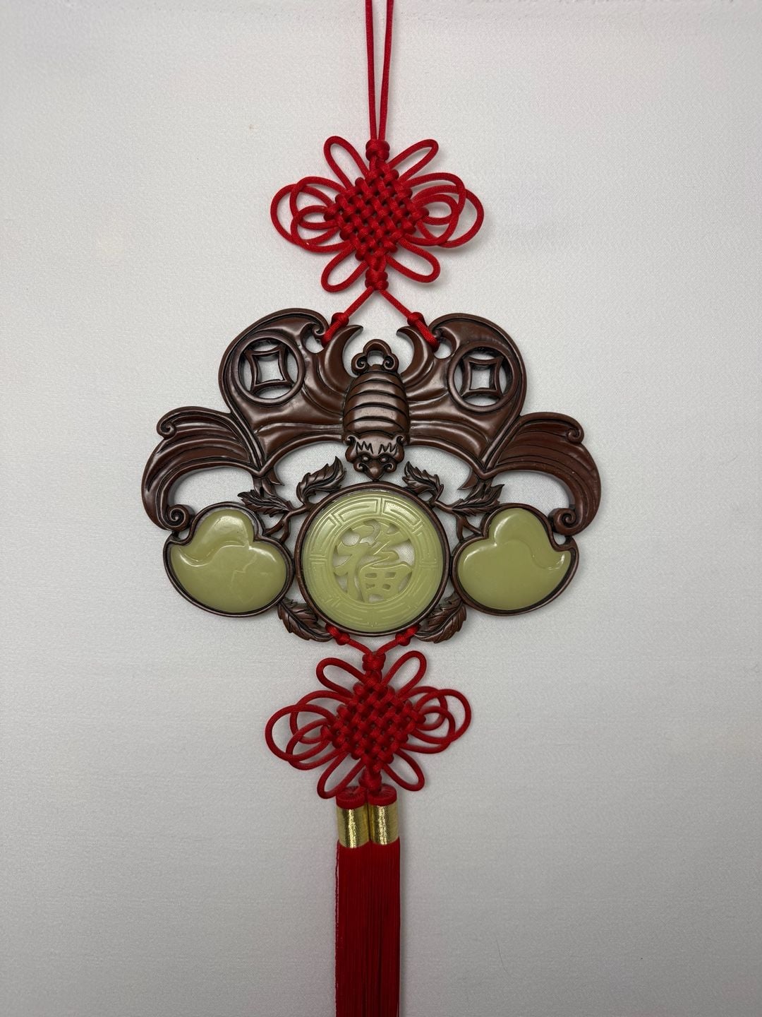 Chinese Knot Red Tassel Wall Hanging Fu Symbol Faux Jade 2