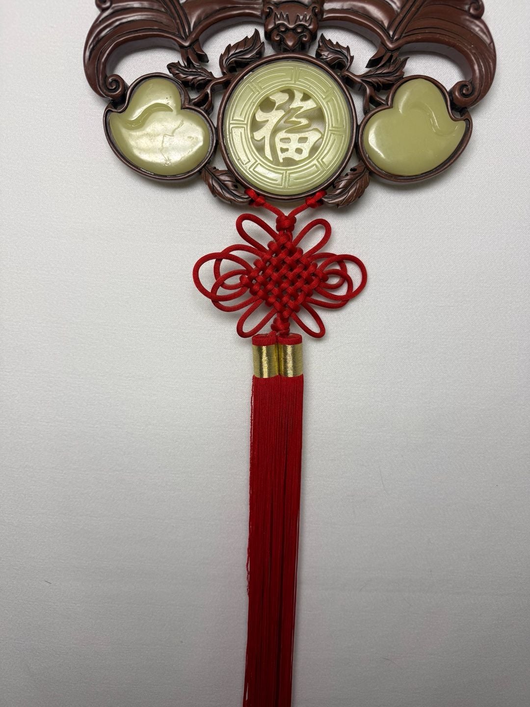 Chinese Knot Red Tassel Wall Hanging Fu Symbol Faux Jade 3