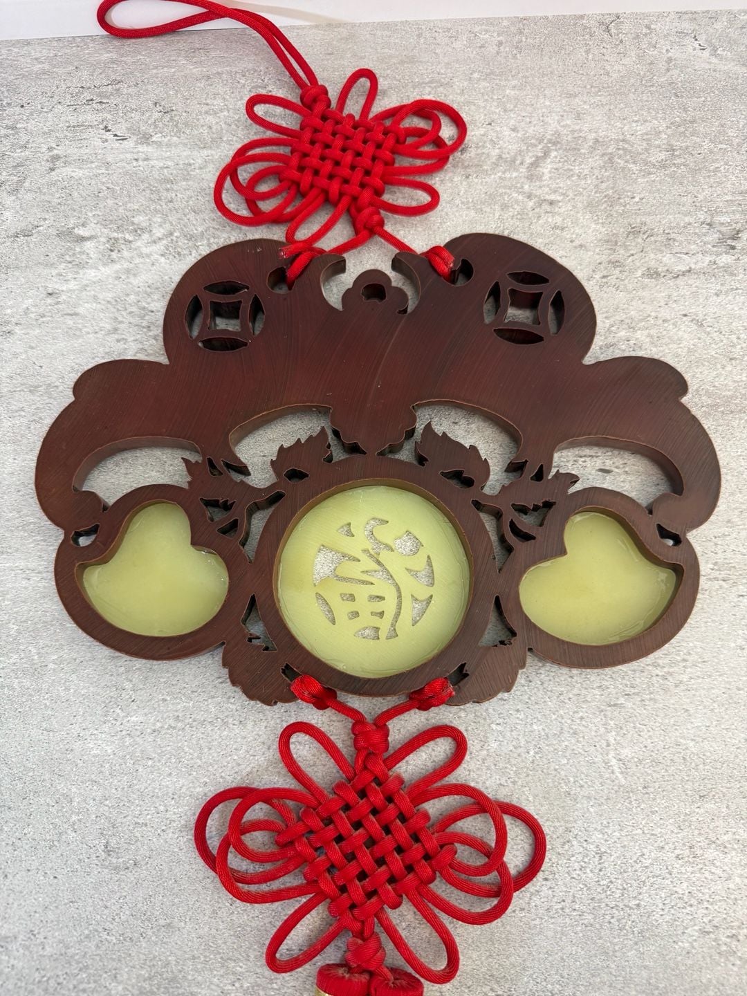 Chinese Knot Red Tassel Wall Hanging Fu Symbol Faux Jade 6