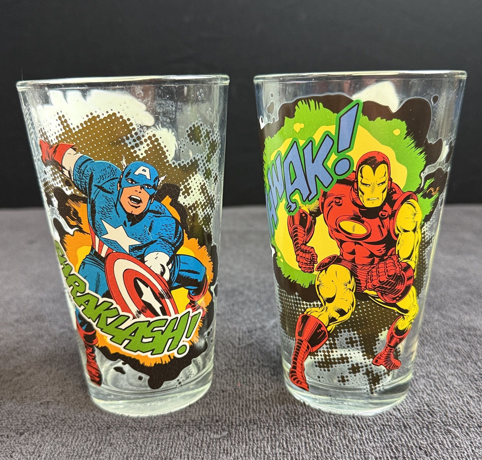 Marvel Comics Pint Glasses Set of 2 Captain America, Iron Man, Hulk, & Thor 1