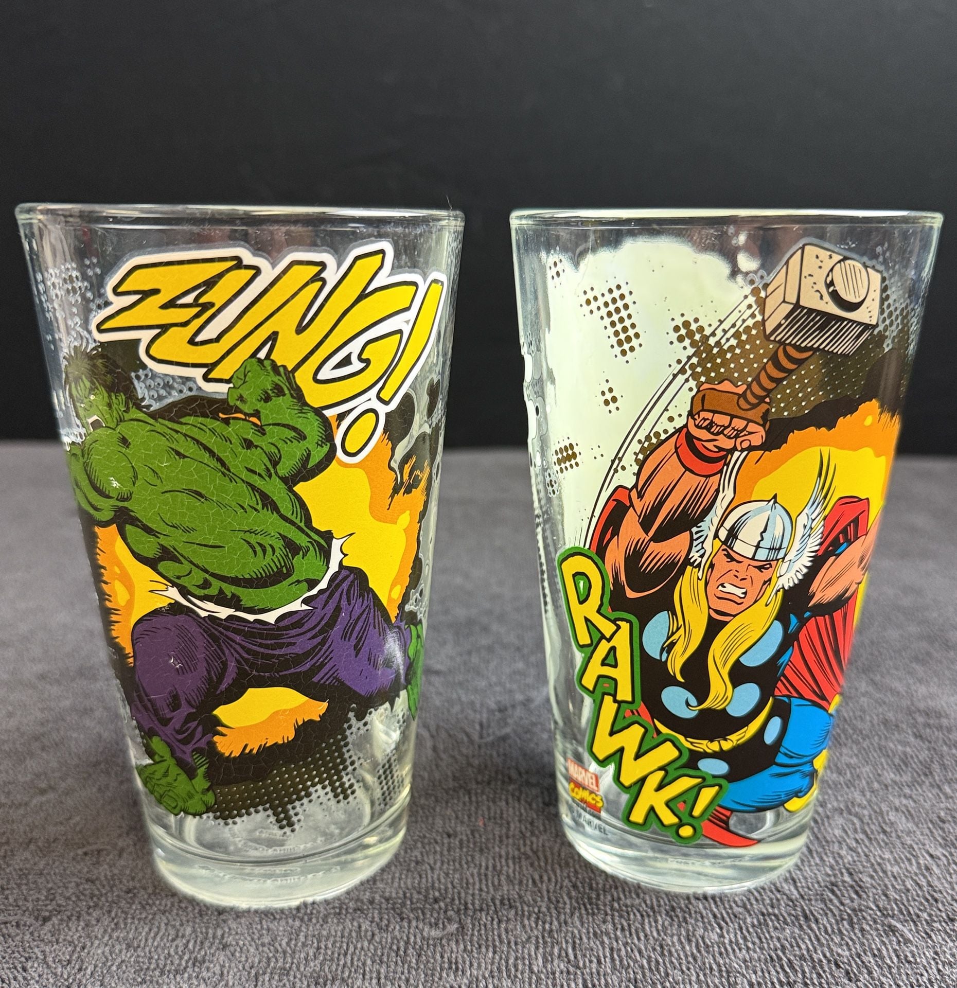 Marvel Comics Pint Glasses Set of 2 Captain America, Iron Man, Hulk, & Thor 2