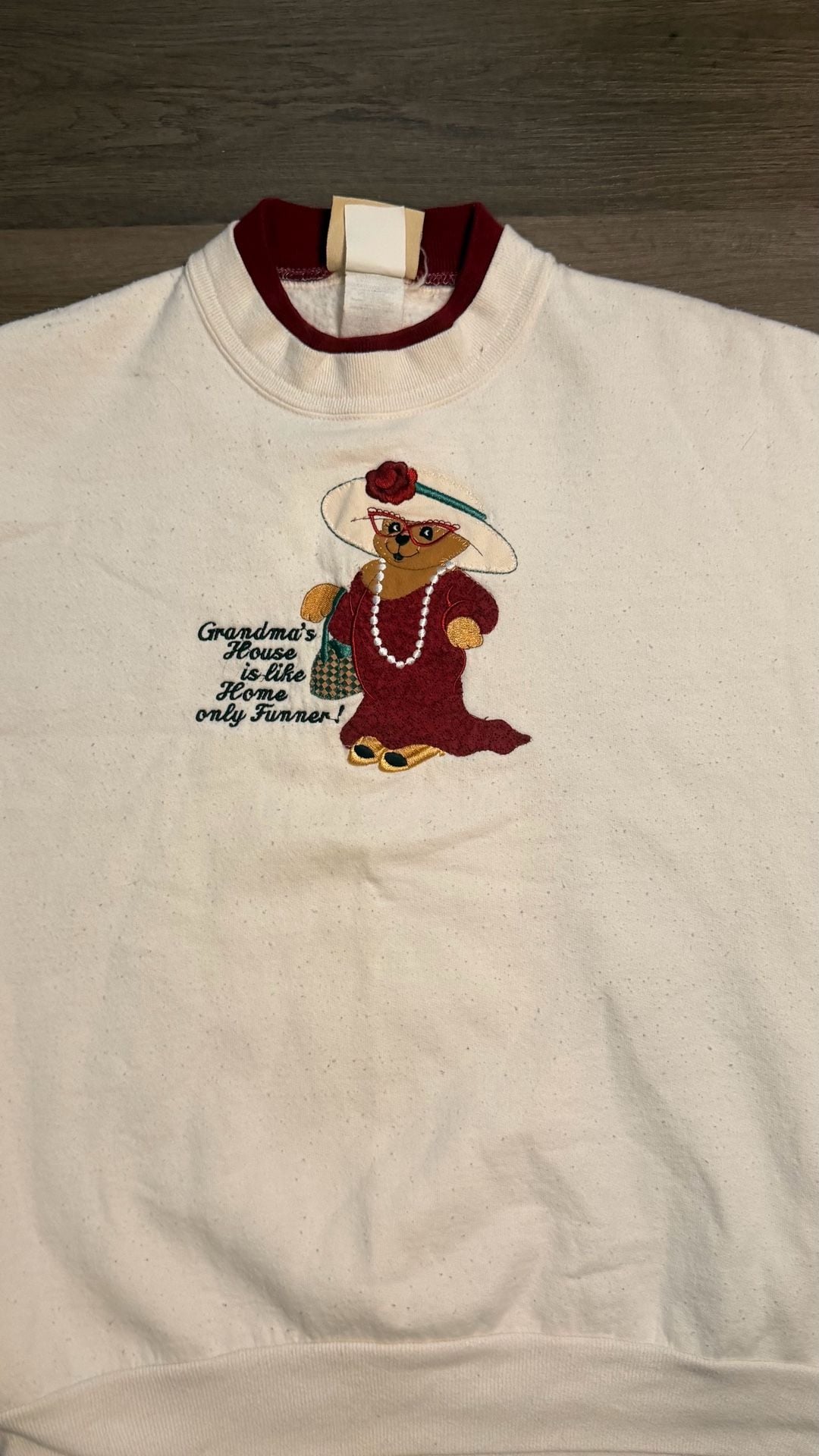 Top Stitch by Morning Sun Embroidered Grandma Bear Sweatshirt Cream 2