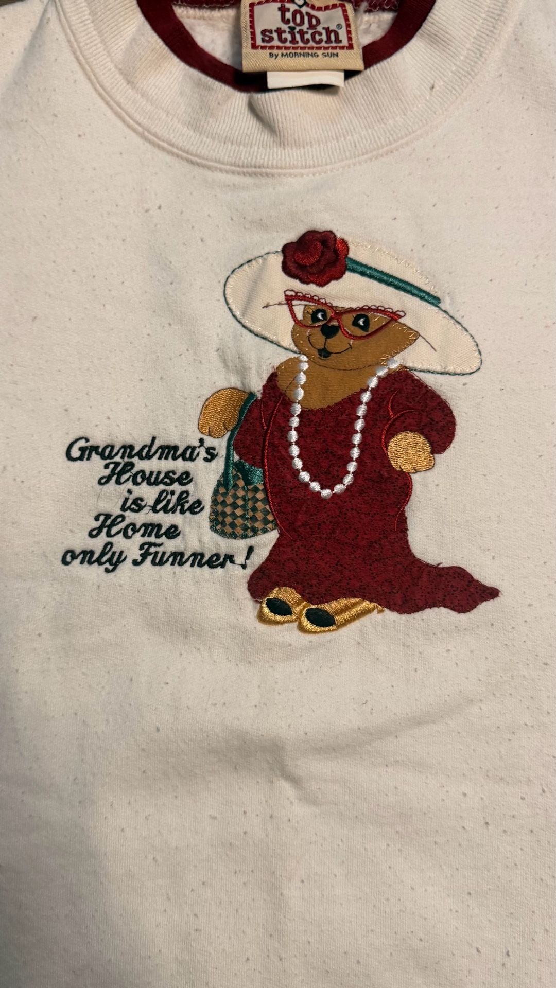 Top Stitch by Morning Sun Embroidered Grandma Bear Sweatshirt Cream 4