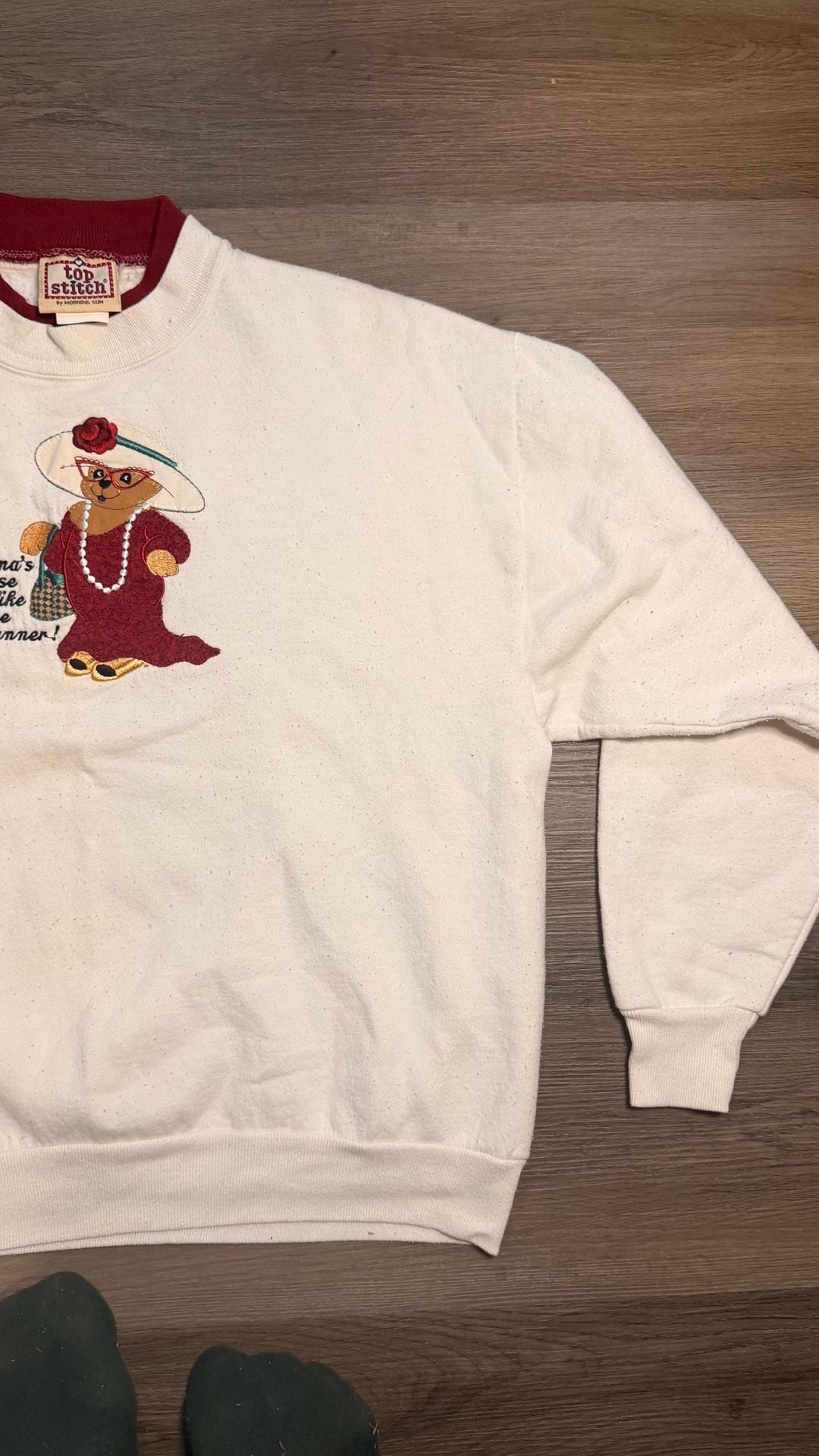 Top Stitch by Morning Sun Embroidered Grandma Bear Sweatshirt Cream 5