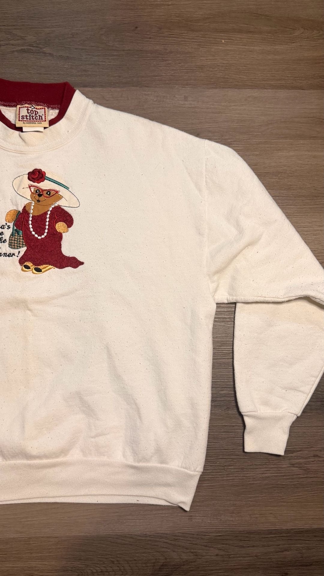 Top Stitch by Morning Sun Embroidered Grandma Bear Sweatshirt Cream 6