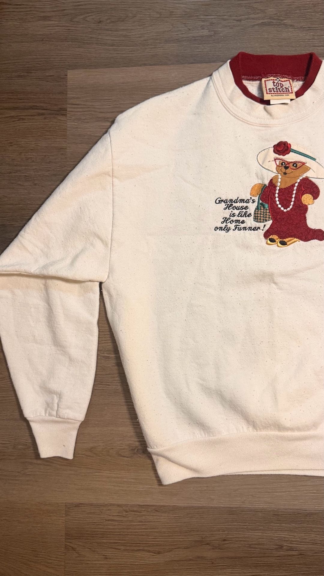Top Stitch by Morning Sun Embroidered Grandma Bear Sweatshirt Cream 7