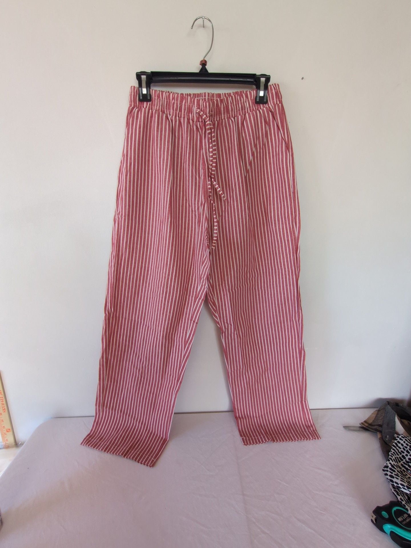 Unbranded Red Striped Lounge Pants Size L Drawstring Casual 2