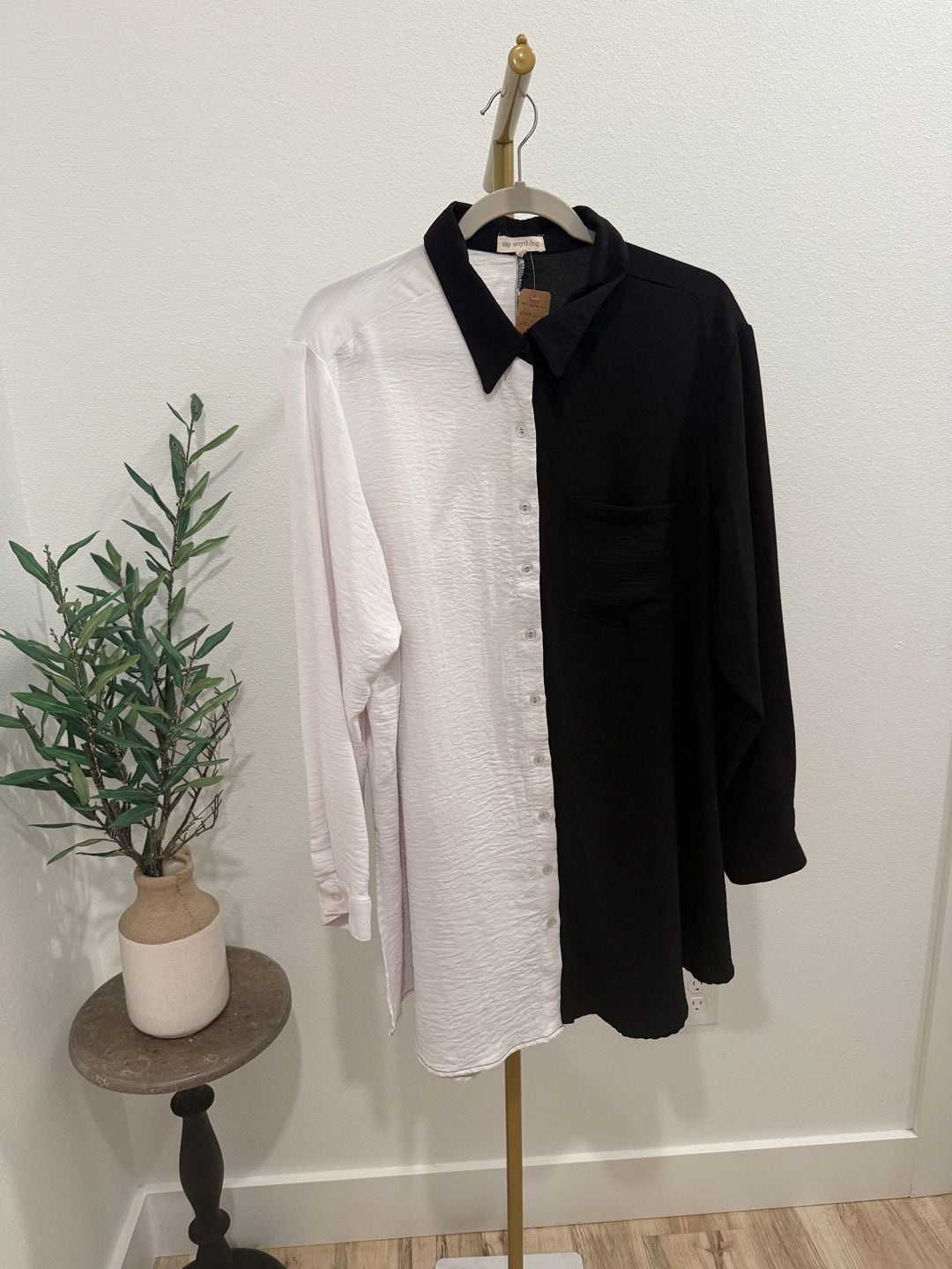 Say Anything Colorblock Button Down Shirt Size 3XL Black White Long Sleeve 2