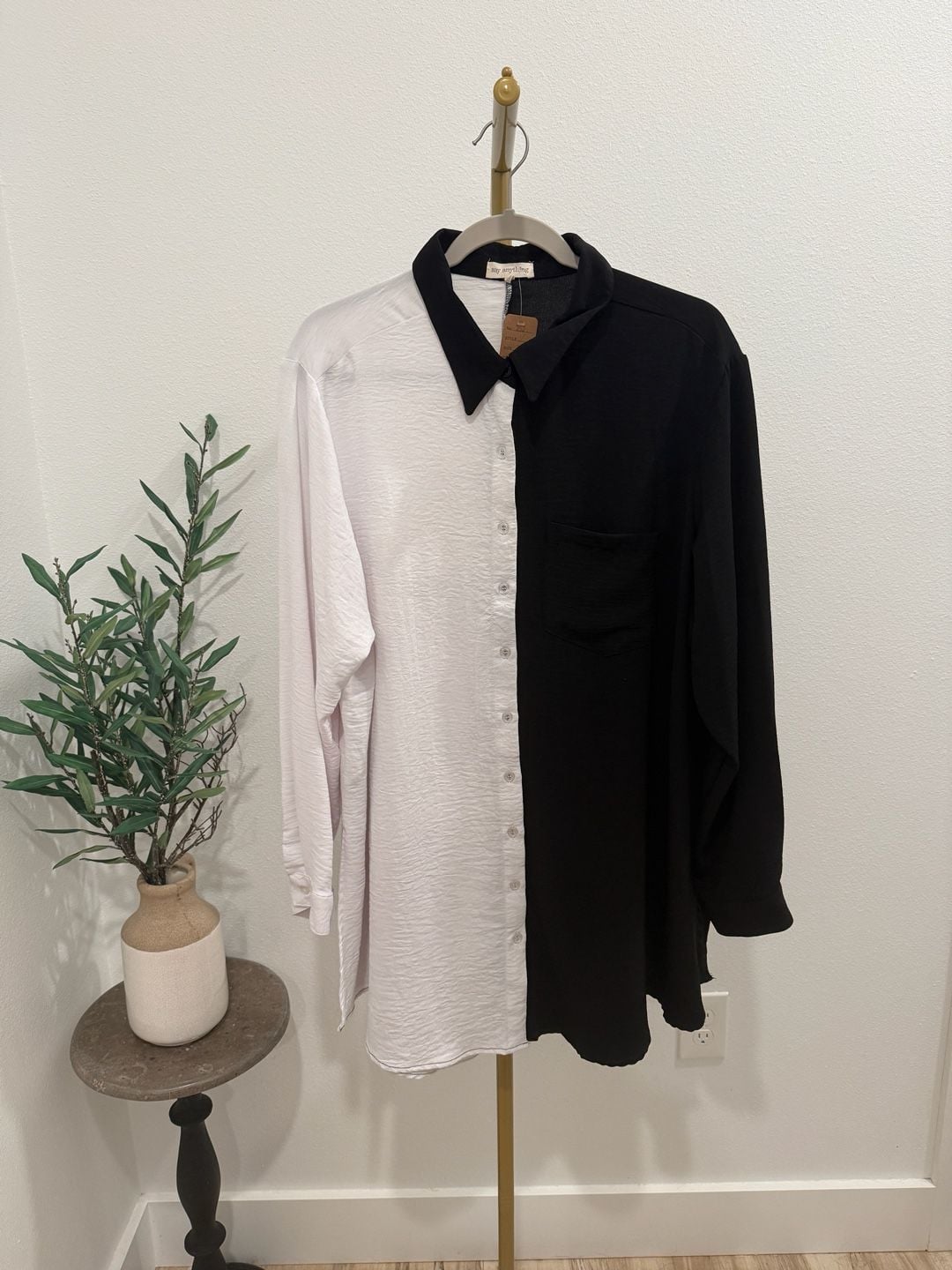 Say Anything Colorblock Button Down Shirt Size 3XL Black White Long Sleeve 3