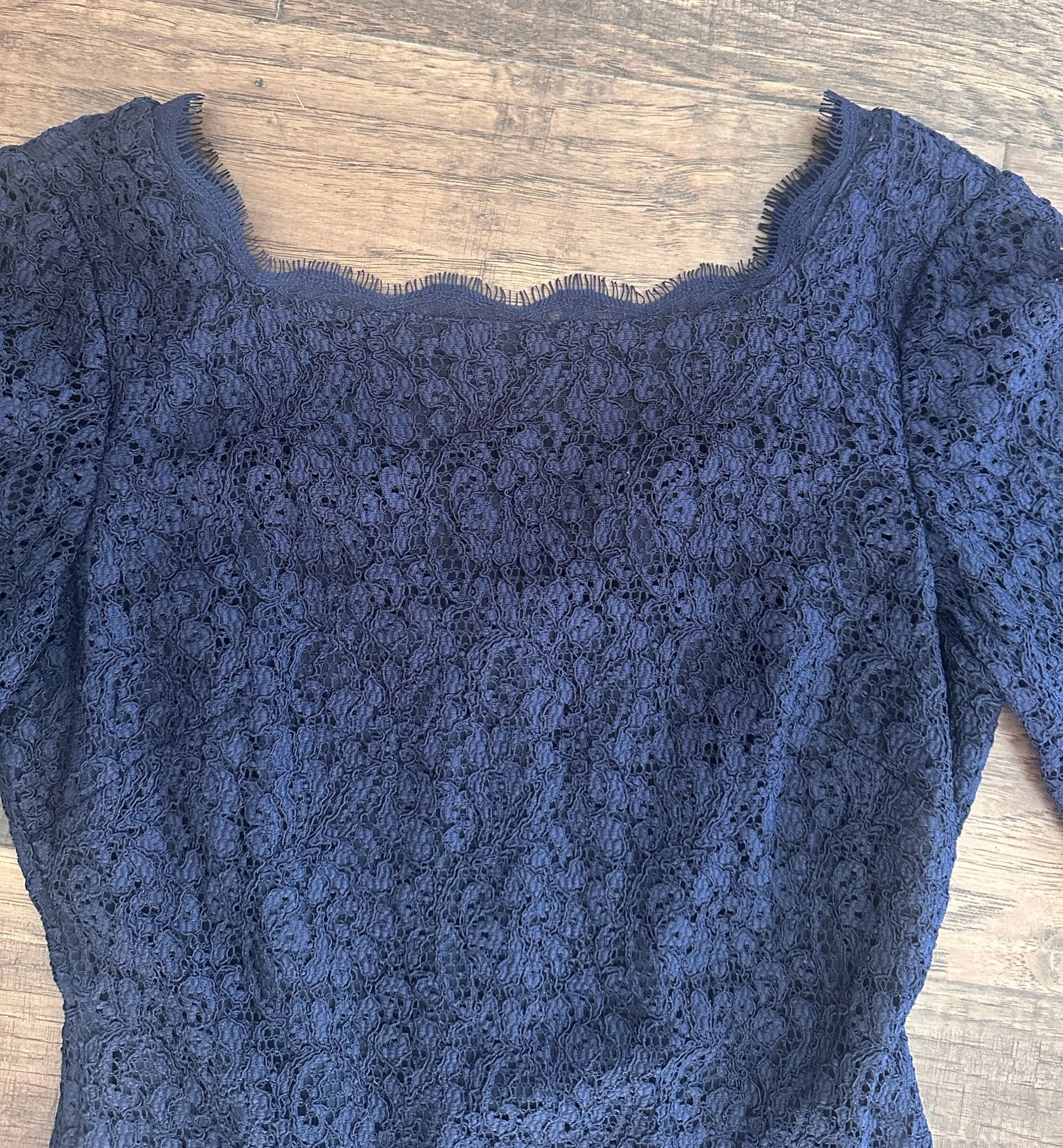 Cache Dress Size 2 Blue Lace Sheath Scallop Hem Two-Way Zip 5
