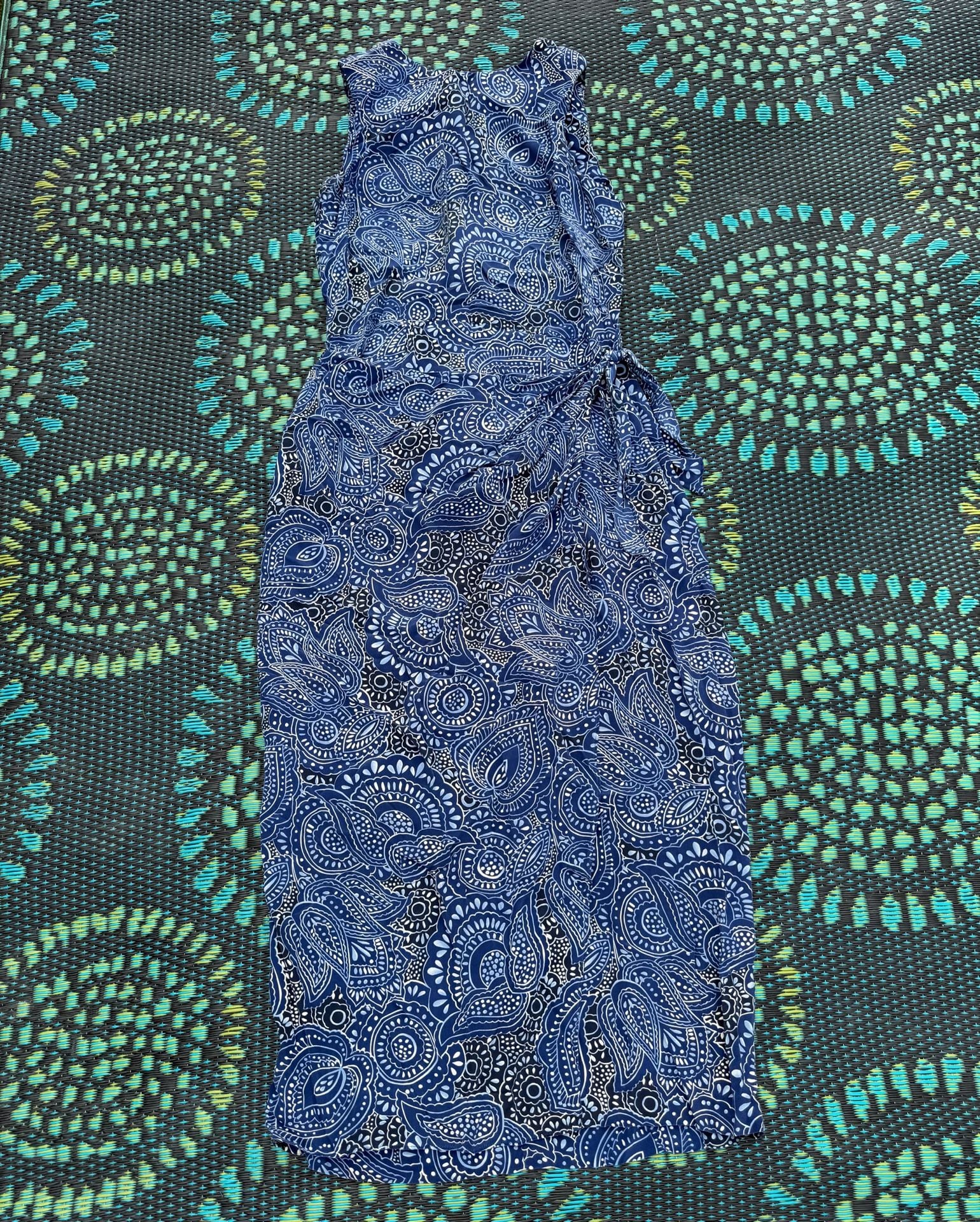 Maggy London Kenneth Nolan Dress Size 8 Blue Paisley Silk Midi 2