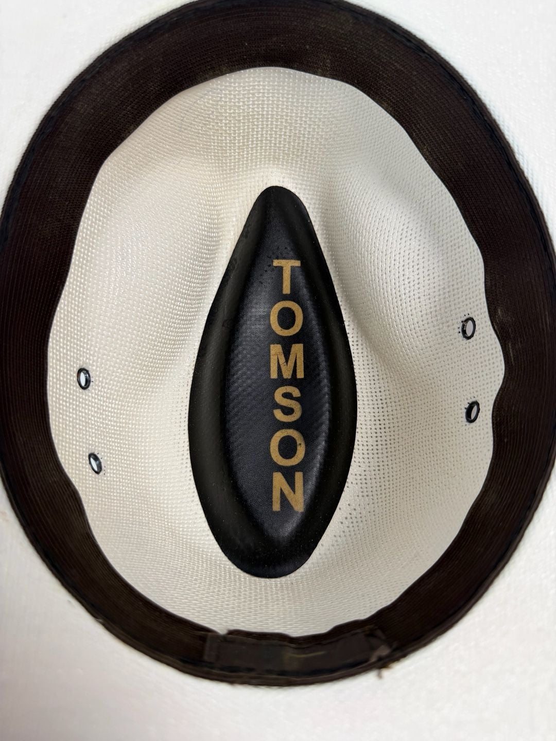 Vintage Tomson White Straw Fedora Sun Hat Black Band Size Large 5