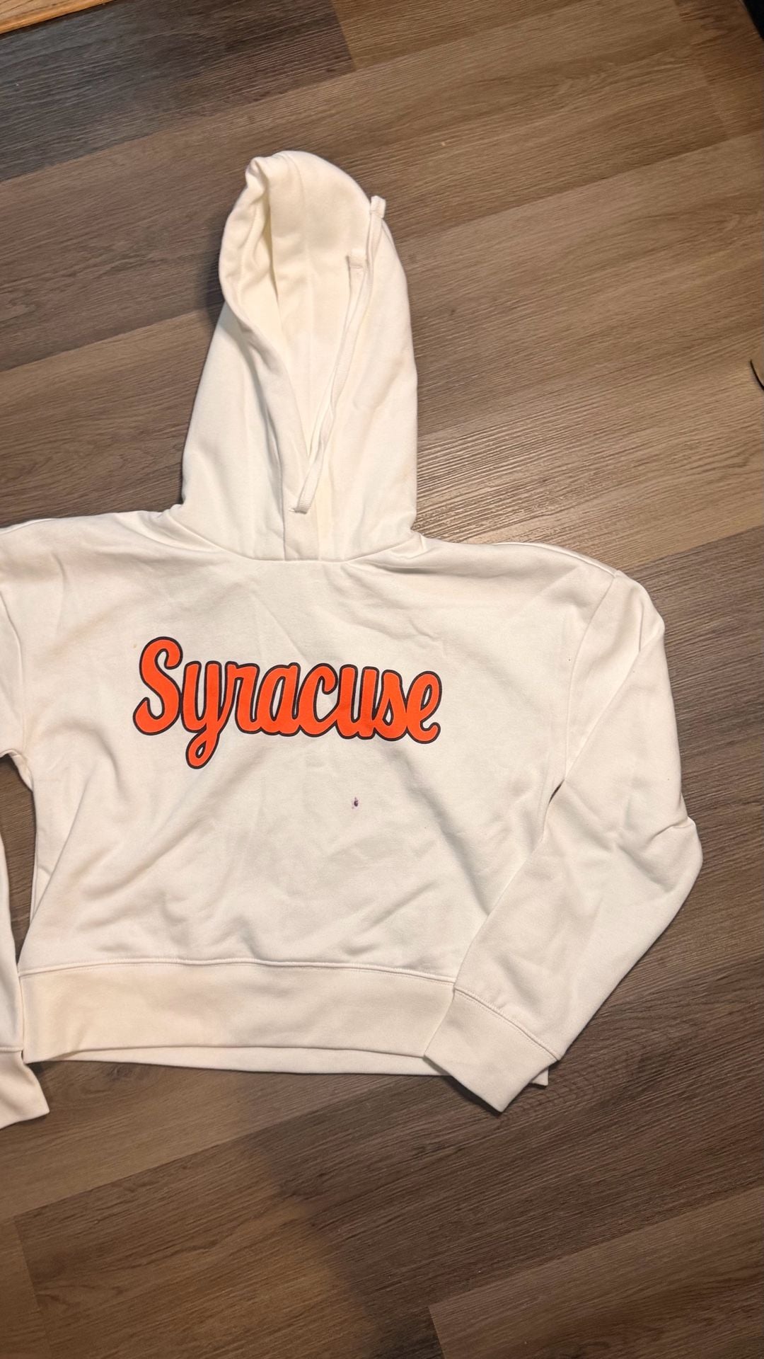 Syracuse University Script Logo Hoodie White Stained 3