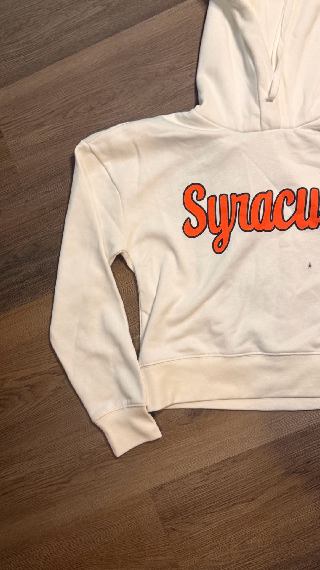 Syracuse University Script Logo Hoodie White Stained 4