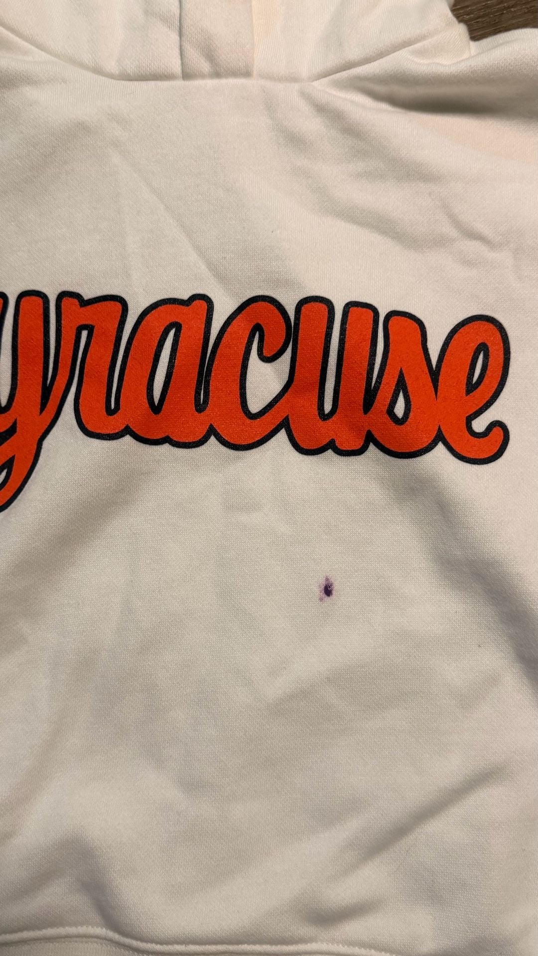 Syracuse University Script Logo Hoodie White Stained 5