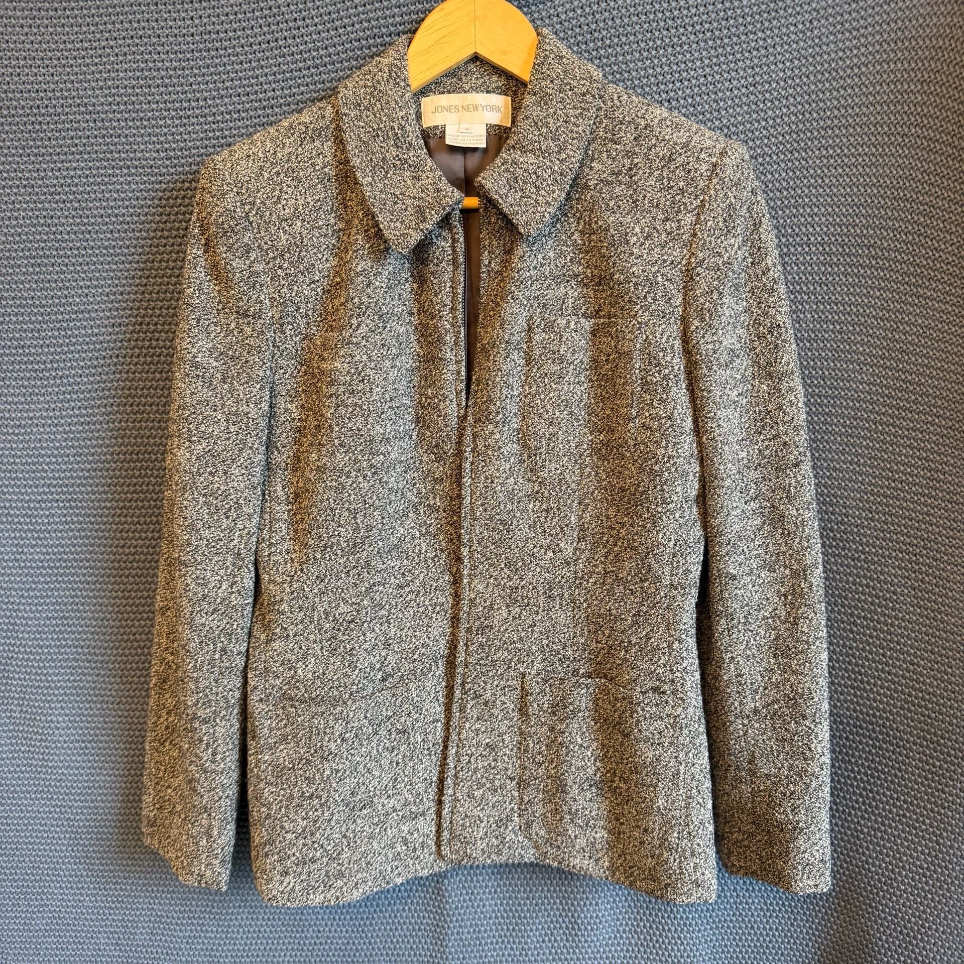Jones New York Wool Blend Jacket Size 6 Gray Tweed Full Zip 2