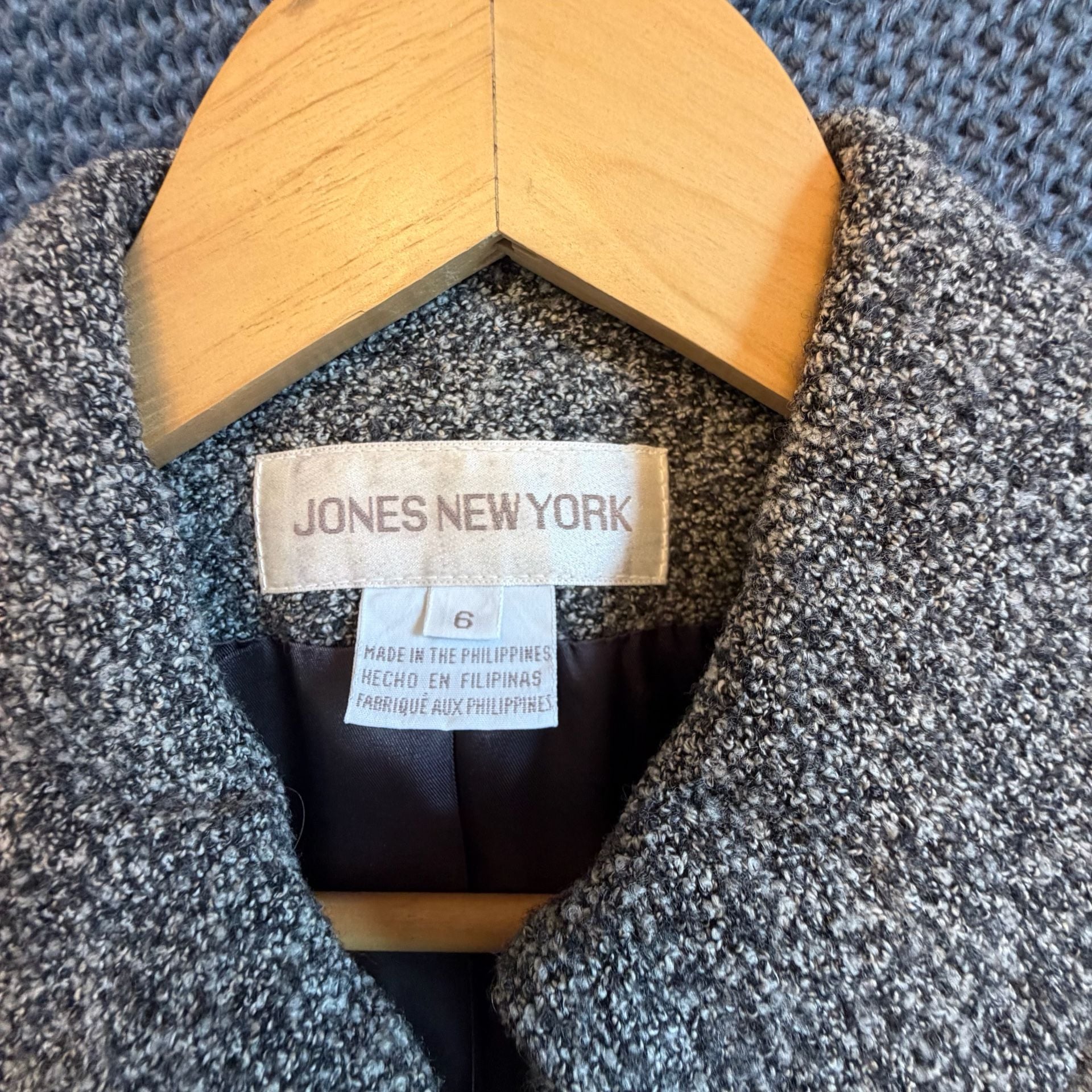 Jones New York Wool Blend Jacket Size 6 Gray Tweed Full Zip 3
