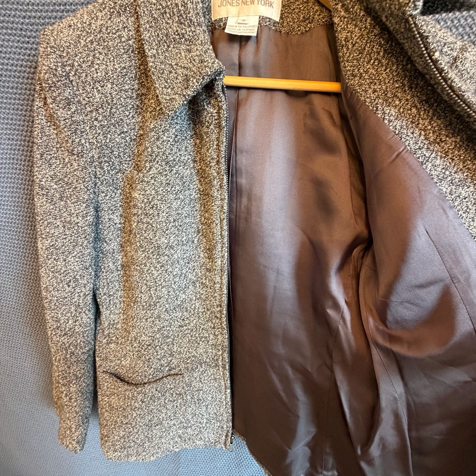 Jones New York Wool Blend Jacket Size 6 Gray Tweed Full Zip 7