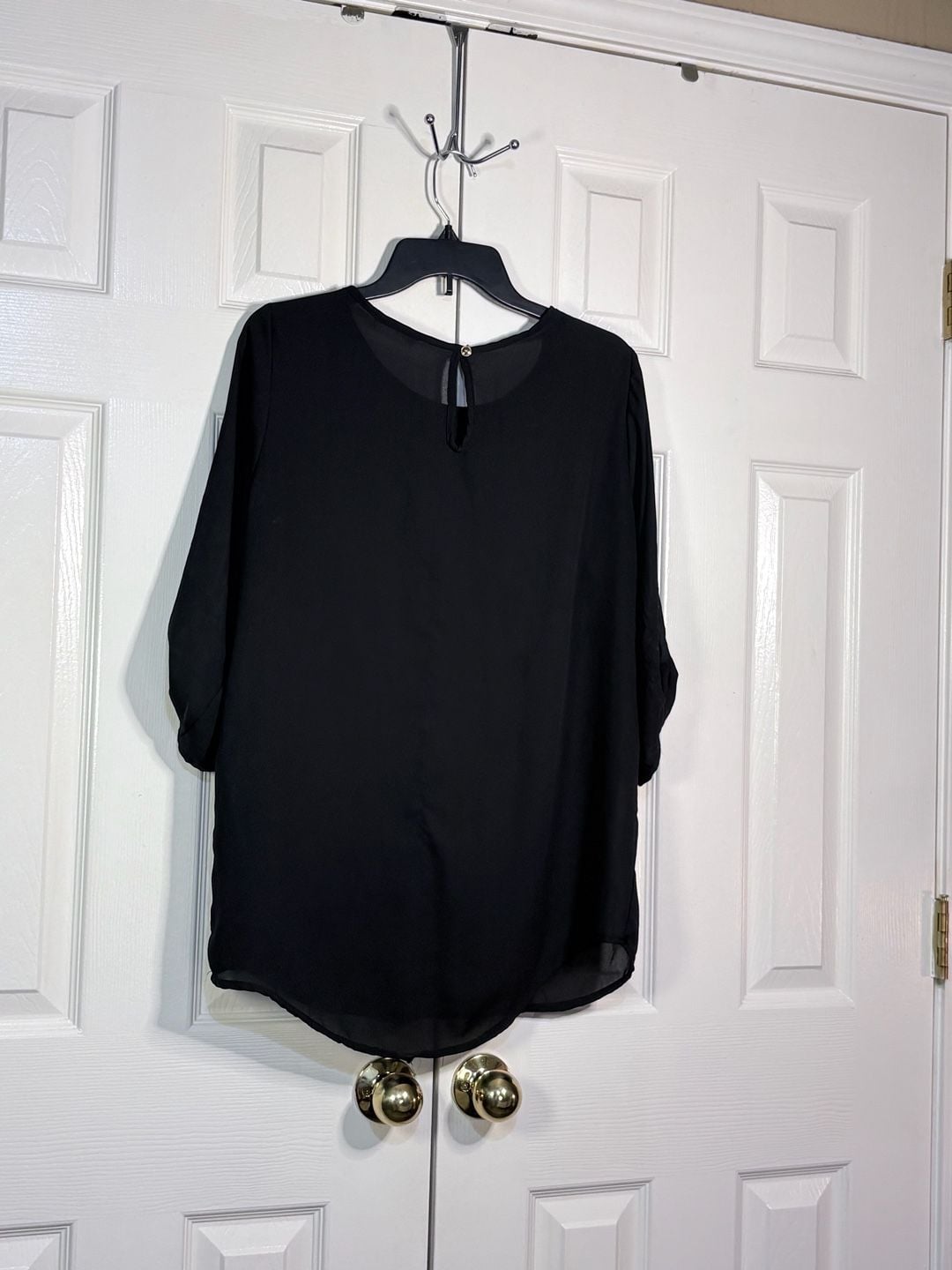 Coco & Main Blouse Size XL Black Pleated 3/4 Roll Tab Sleeve Tunic 5