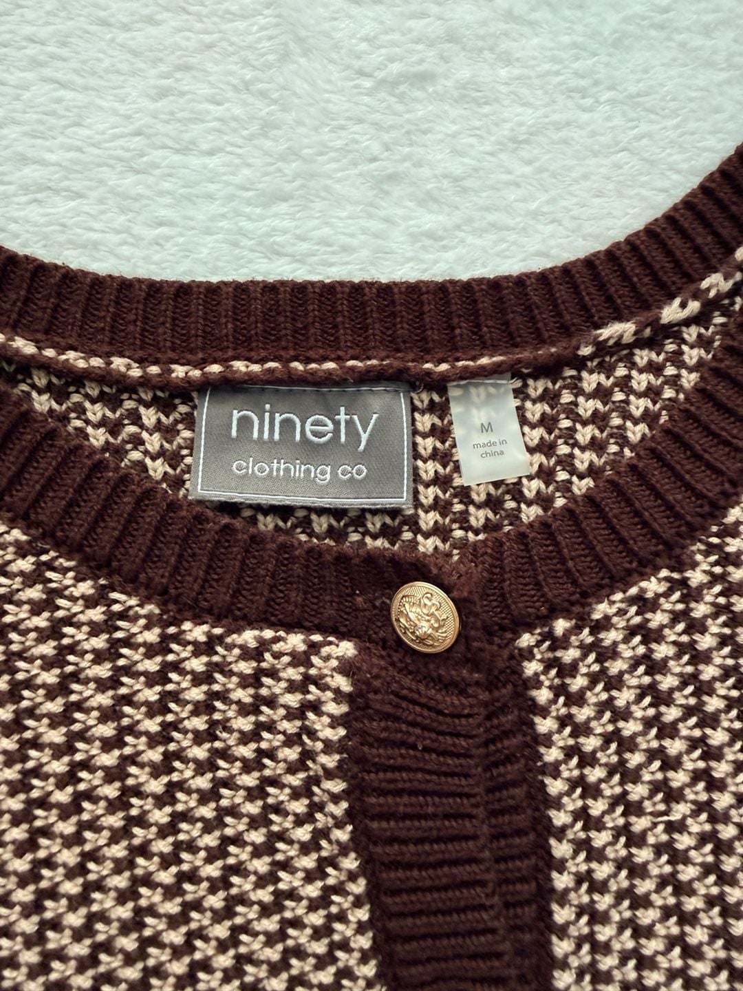 Ninety Clothing Co. Cardigan Size M Brown Knit Gold Buttons 4