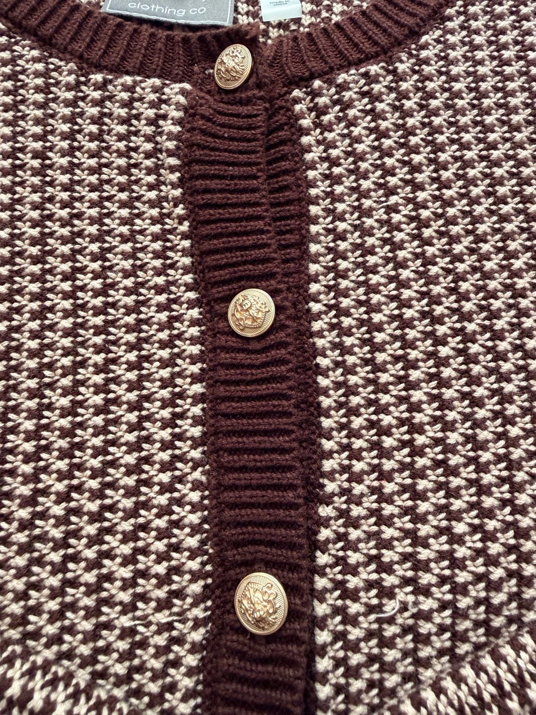 Ninety Clothing Co. Cardigan Size M Brown Knit Gold Buttons 5