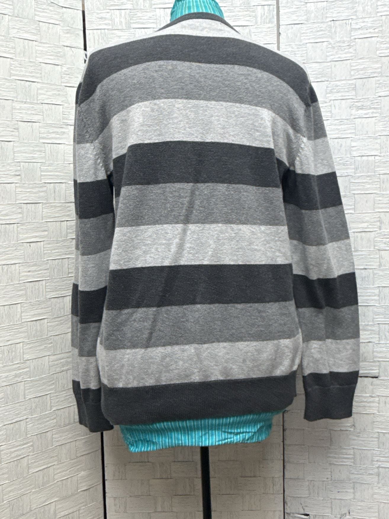 Old Navy V-Neck Striped Sweater Size M Gray 3