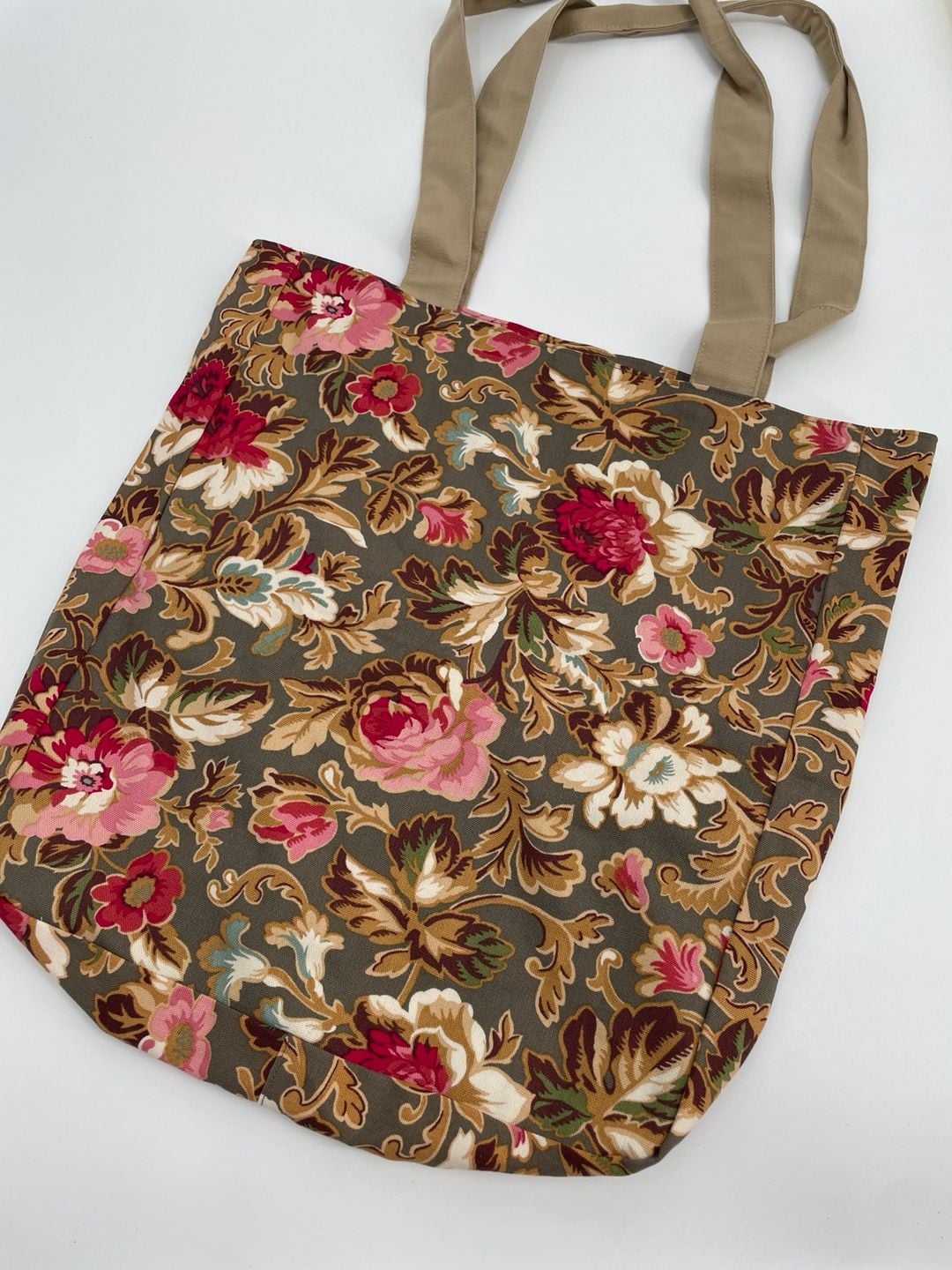 Longaberger Floral Canvas Tote Bag Green Pink Shabby Chic 8