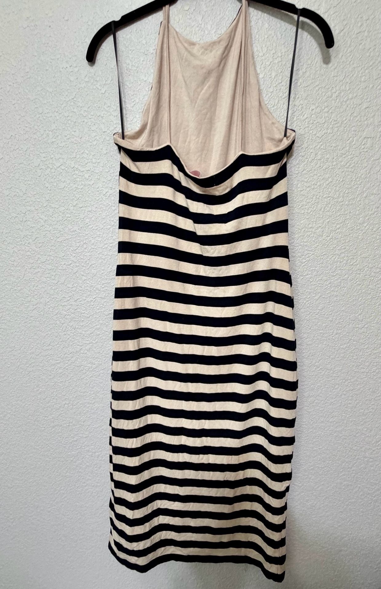 Rachel Parcel Striped Halter Midi Dress Size M Black Beige 7