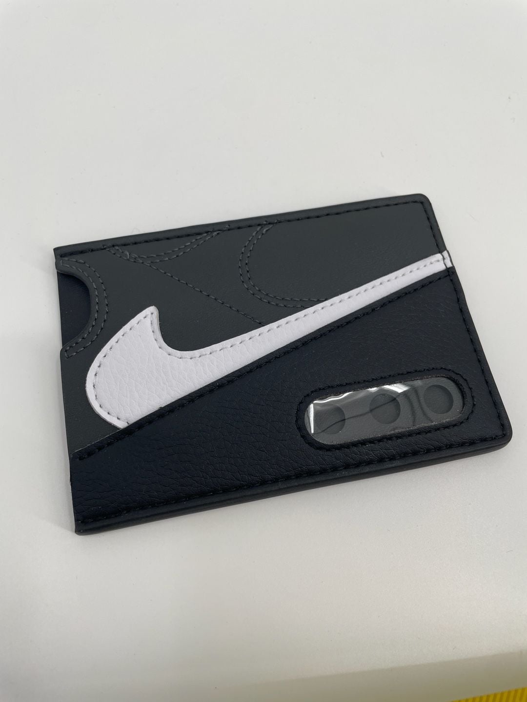 Nike Leather Card Holder Wallet Black White 6